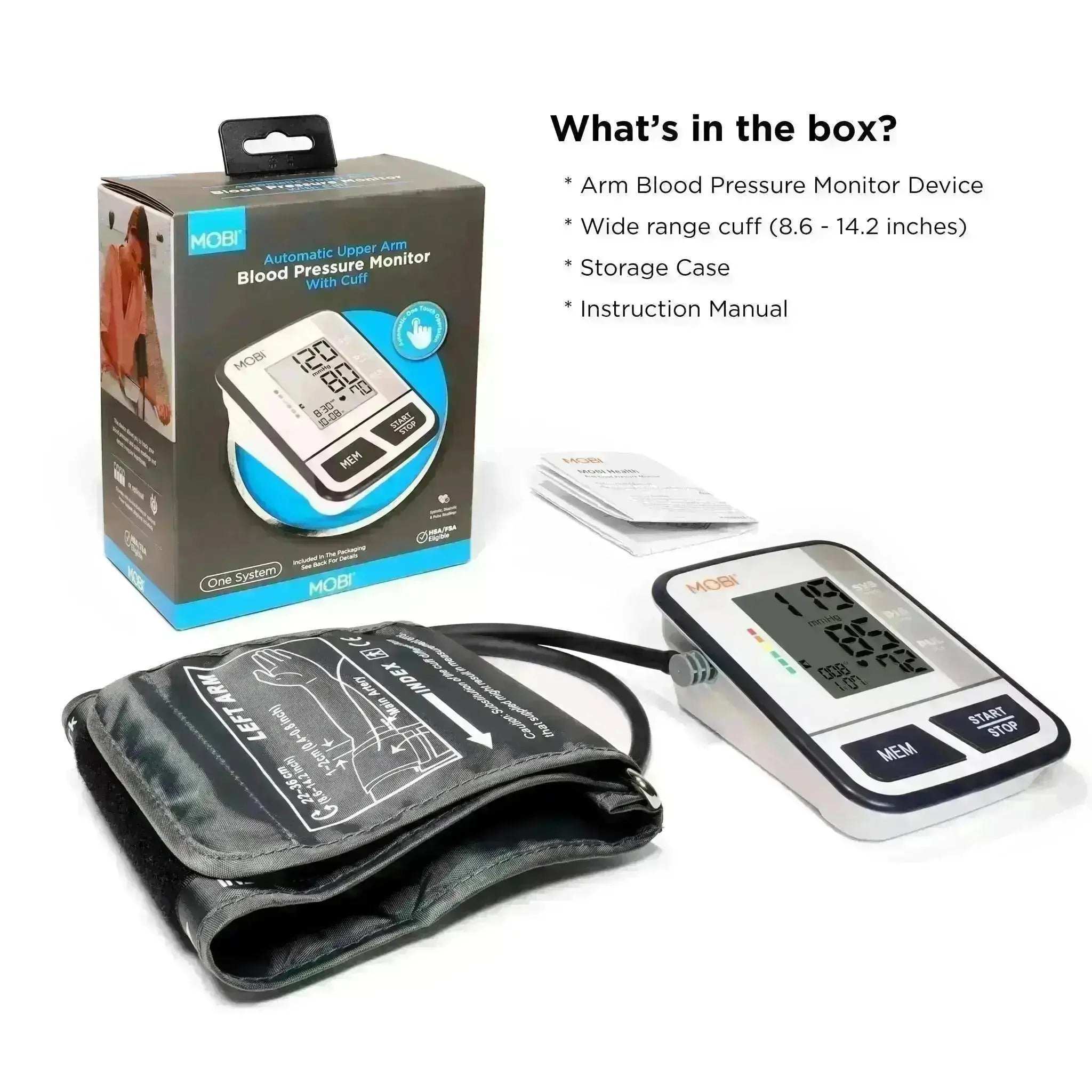 Blood pressure measurement device placed on a person’s arm