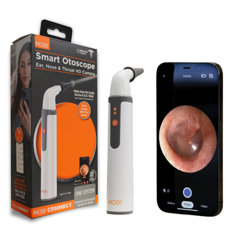 MOBI CONNECT Wi-Fi Otoscope for Ears, Nose & Throat - 1080P HD Lens, Multi-Axis Gyroscope, 6 LED Lights, 90+ Min Use, 3 Ear Speculum