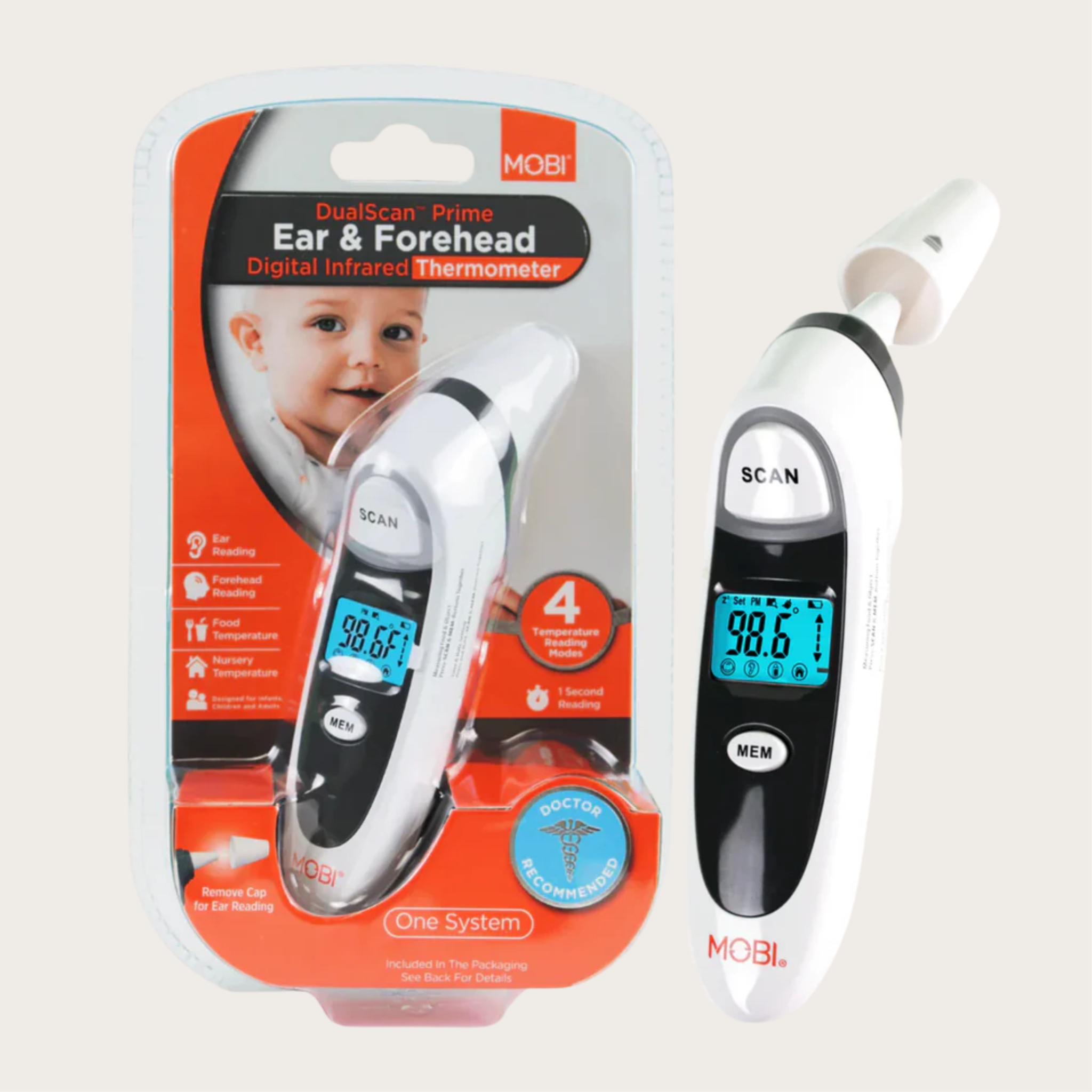 Mobi DualScan Prime Digital Forehead & Ear Thermometer