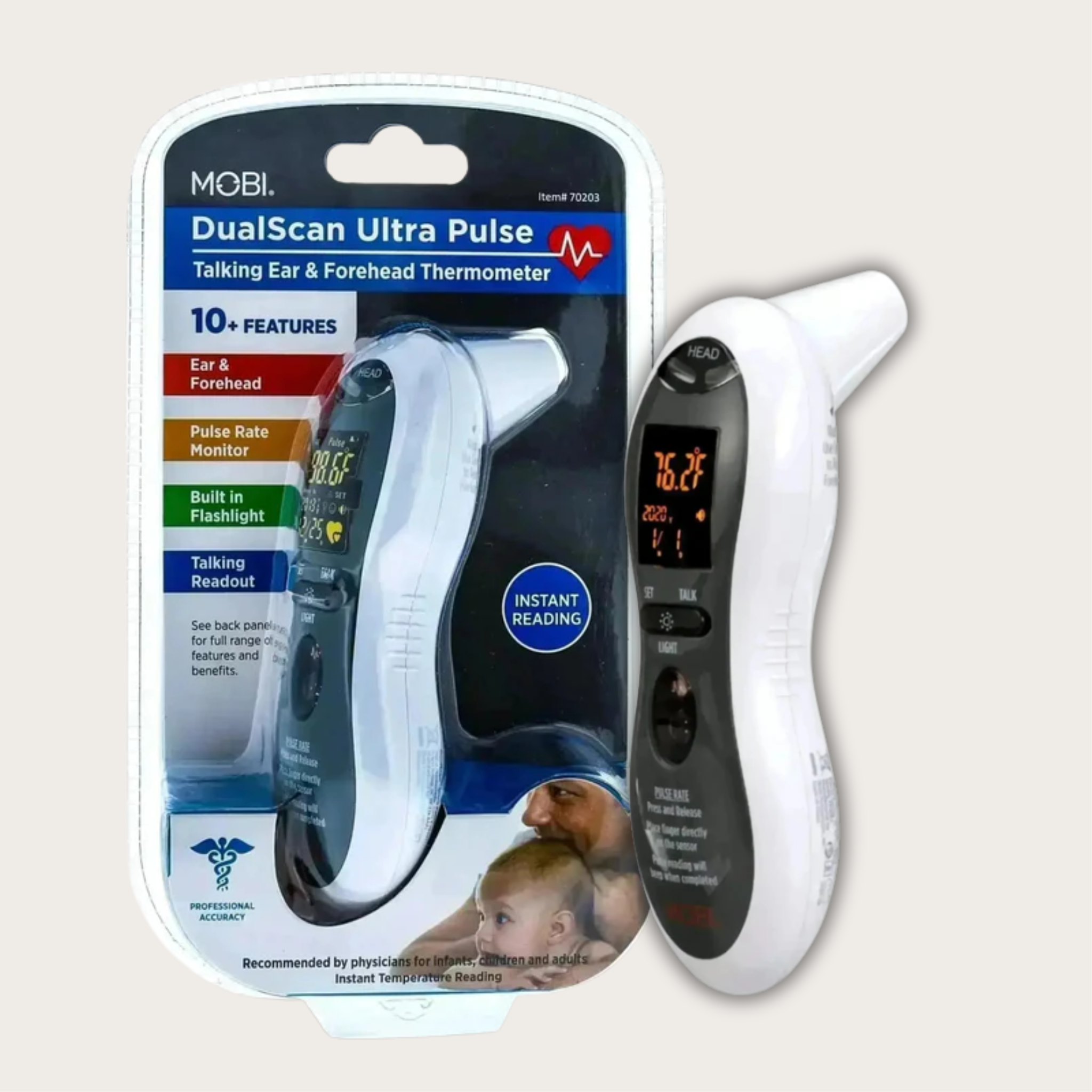 DualScan Ultra Pulse Talking Ear & Forehead Thermometer with 10+ Features