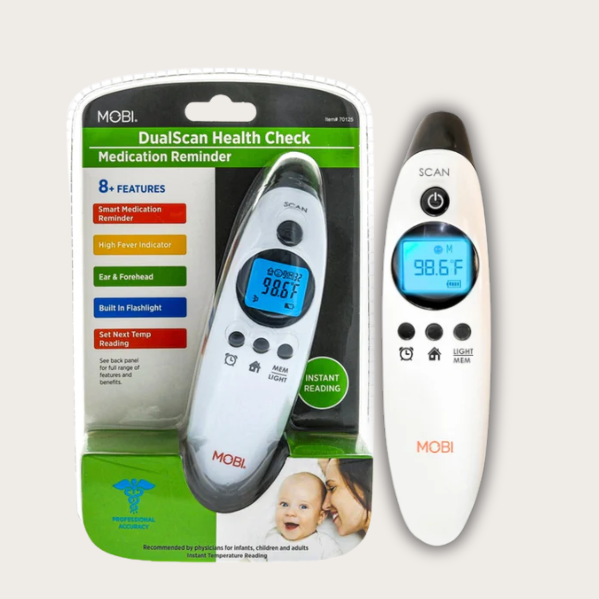 DualScan Health Check Ear & Forehead Thermometer with Medication Reminder Alarm