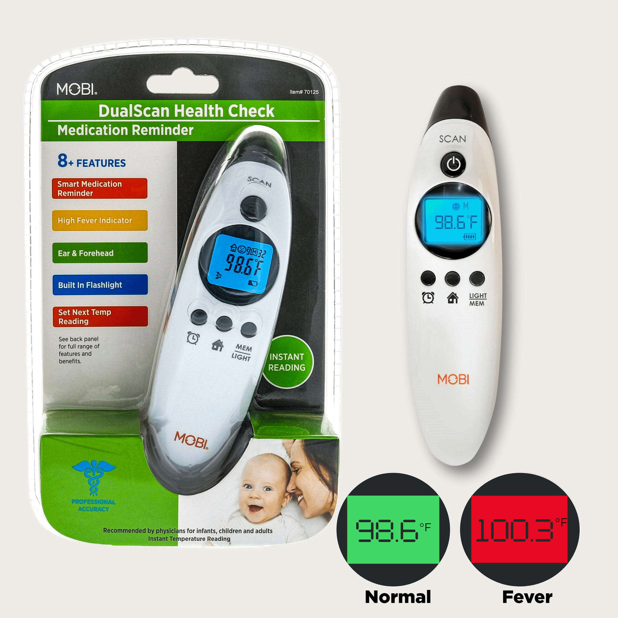 DualScan Health Check Ear & Forehead Thermometer with Medication Reminder Alarm - MOBI USA