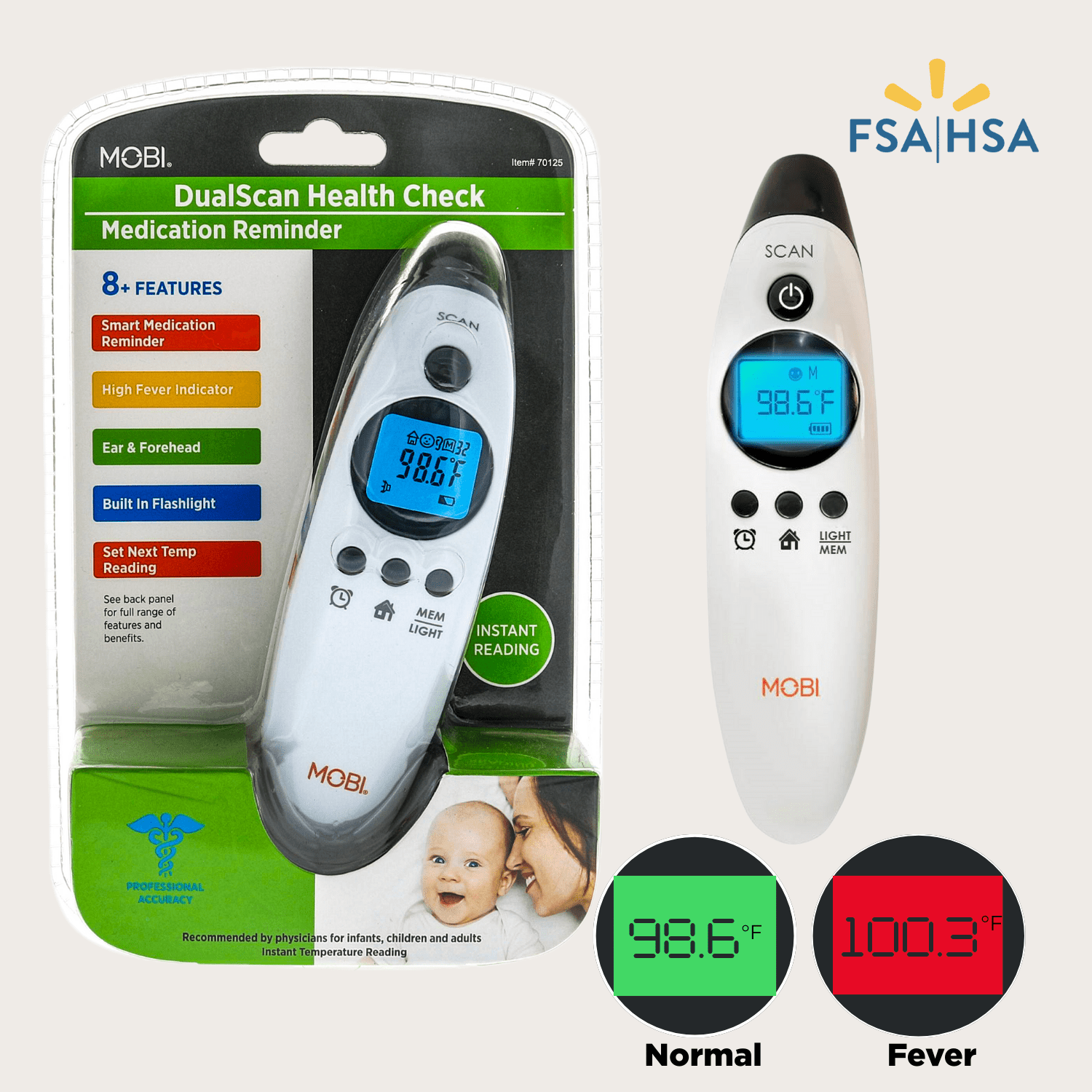 DualScan Health Check Ear & Forehead Thermometer with Medication Reminder Alarm - MOBI USA