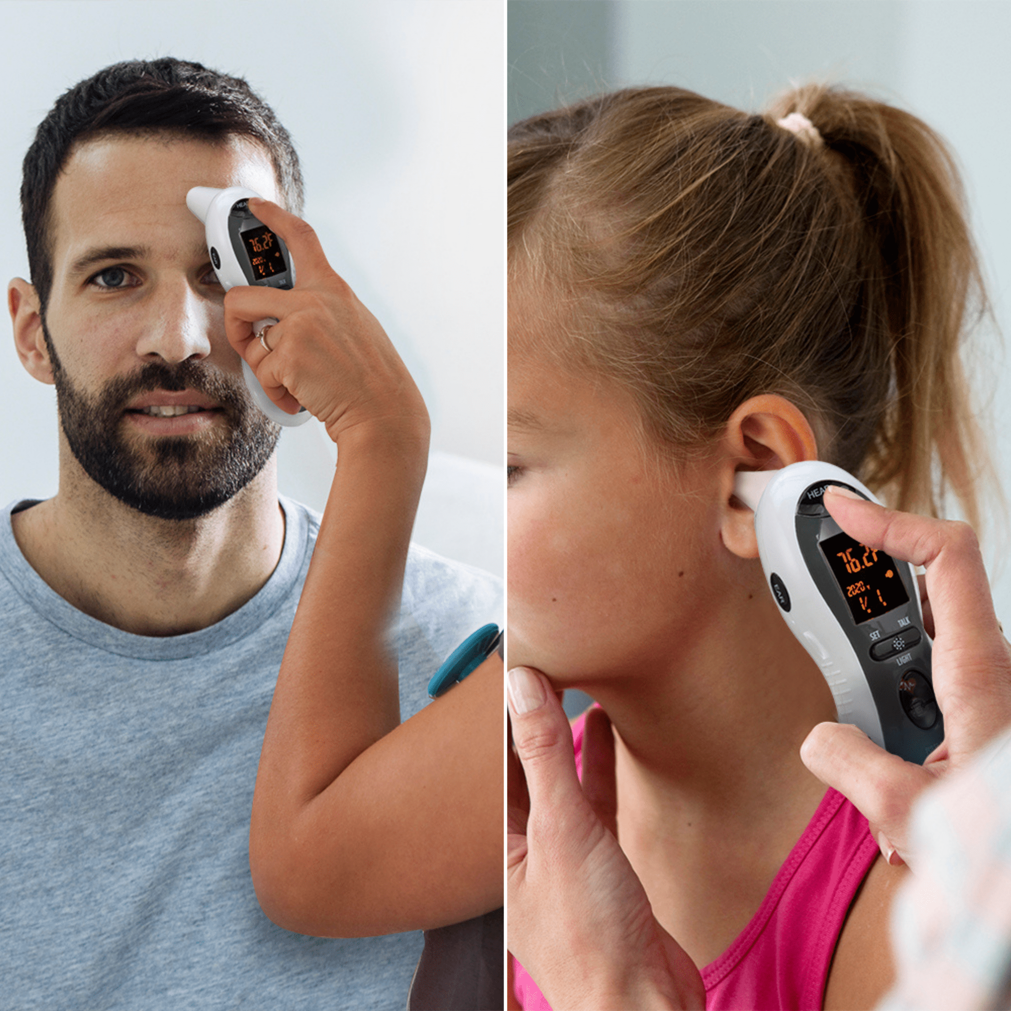 DualScan Ultra Pulse Talking Ear & Forehead Thermometer with 10+ Features - MOBI USA