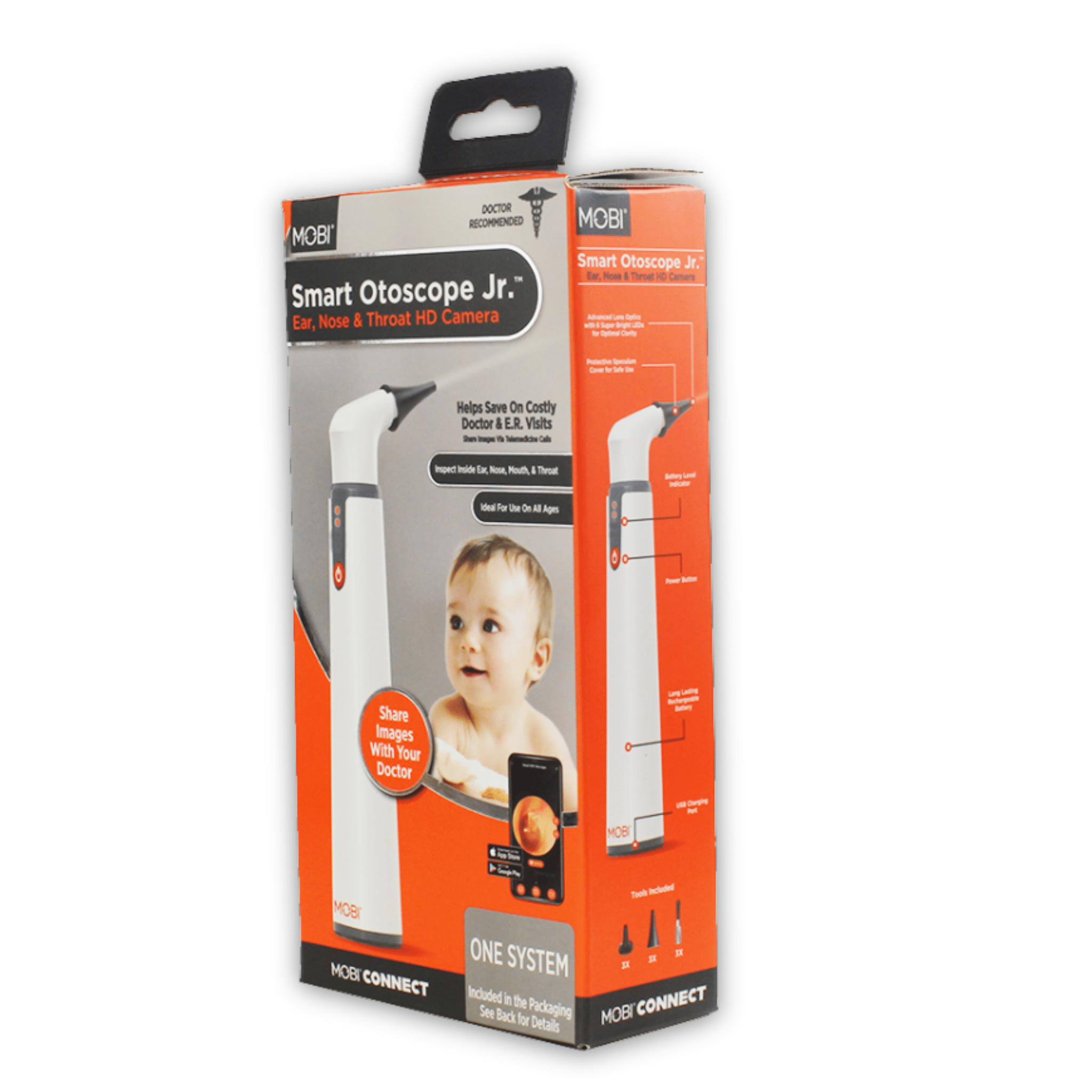 MOBI Ear, Nose & Throat Smart Otoscope Jr. HD Camera - 1080P HD Lens, Multi - Axis Gyroscope, 6 LED Lights, 90+ Min Use, - MOBI USA