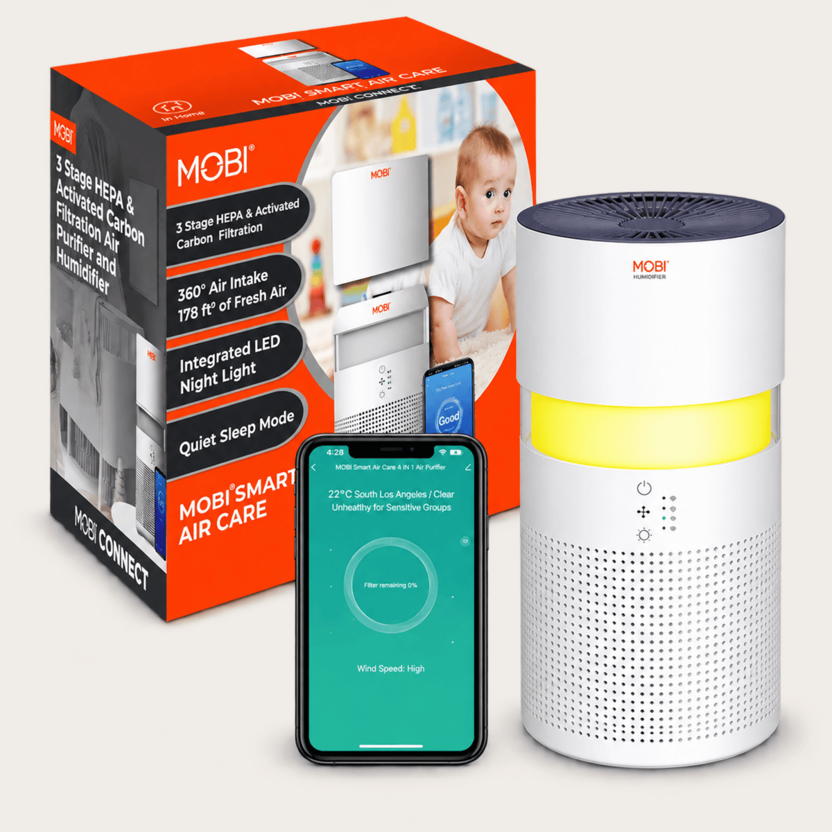 MOBI Smart 4-in-1 Air Purifier & Humidifier with HEPA, Aromatherapy & Nightlight - MOBI USA