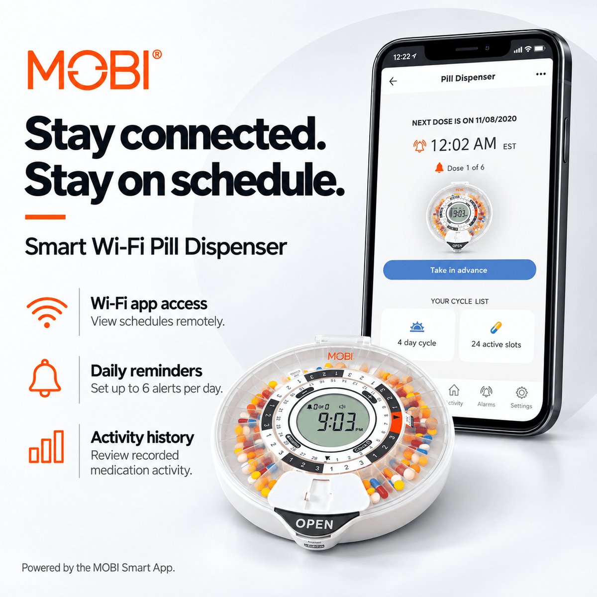 MOBI Smart Dual Band Wi-Fi Pill/Medication Dispenser With 28 Day Capacity - MOBI USA