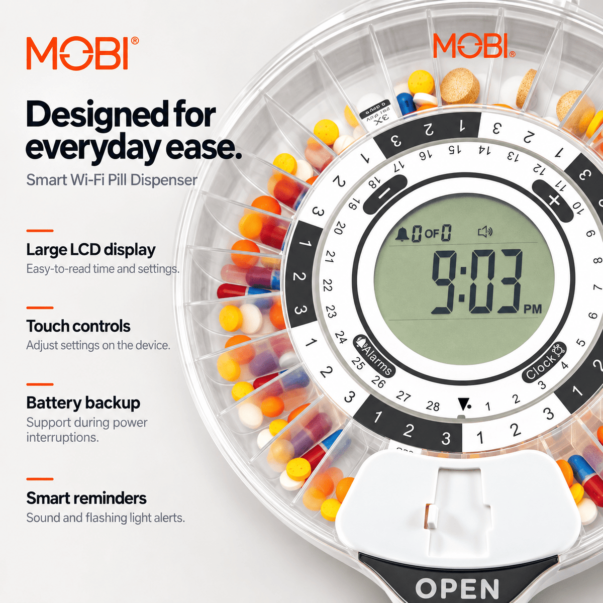 MOBI Smart Dual Band Wi-Fi Pill/Medication Dispenser With 28 Day Capacity - MOBI USA