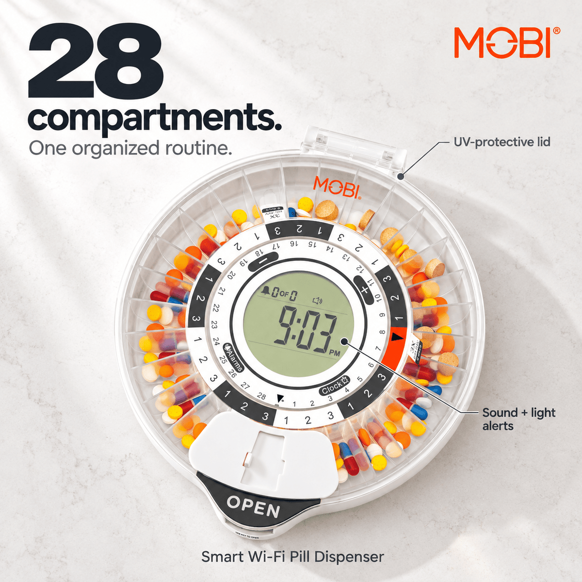 MOBI Smart Dual Band Wi-Fi Pill/Medication Dispenser With 28 Day Capacity - MOBI USA