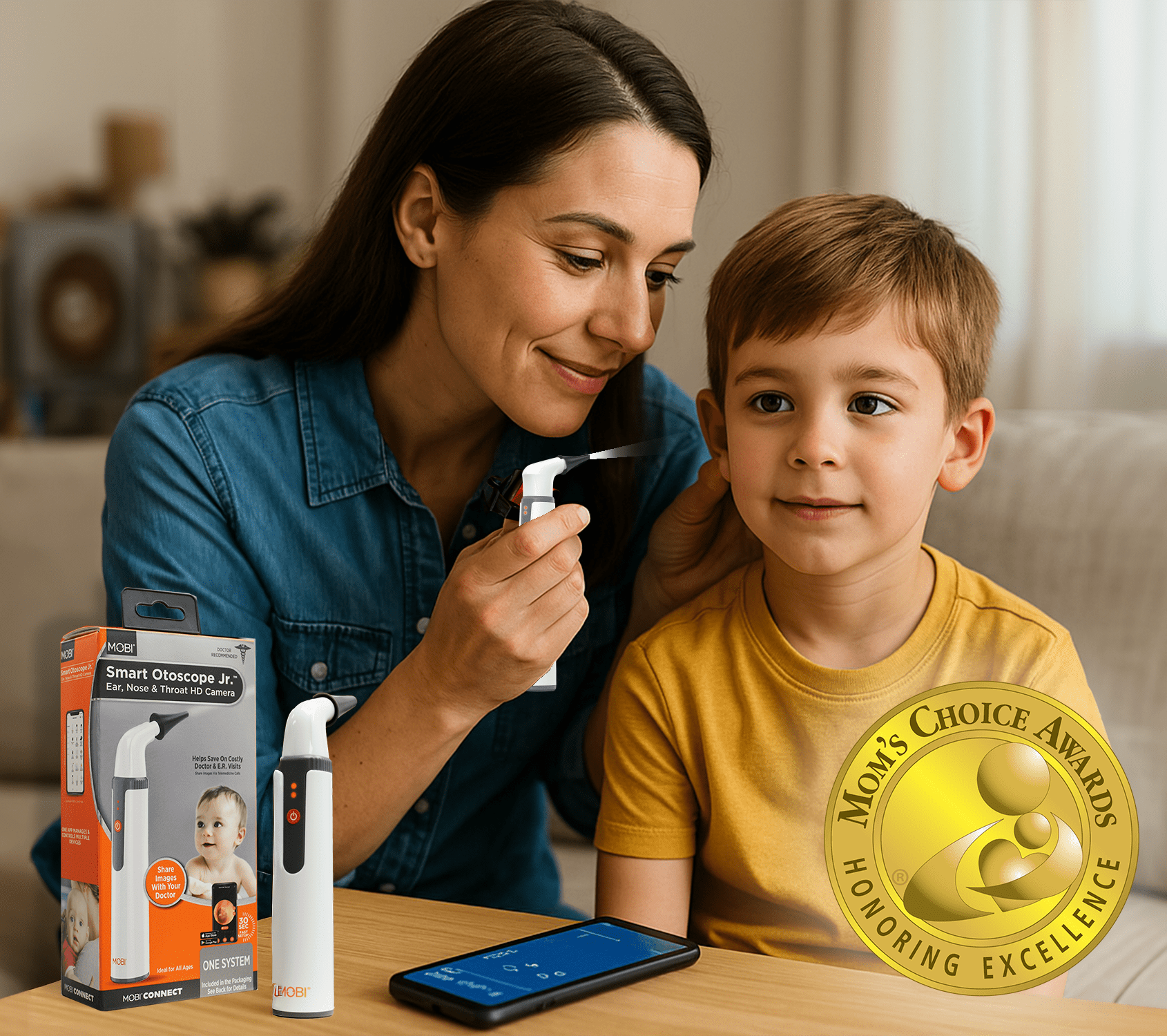 MOBI Smart EarCam Otoscope Jr. Ear, Nose & Throat HD Camera - 1080P HD Lens, Multi - Axis Gyroscope, 6 LED Lights, 90+ Min Use, - MOBI USA
