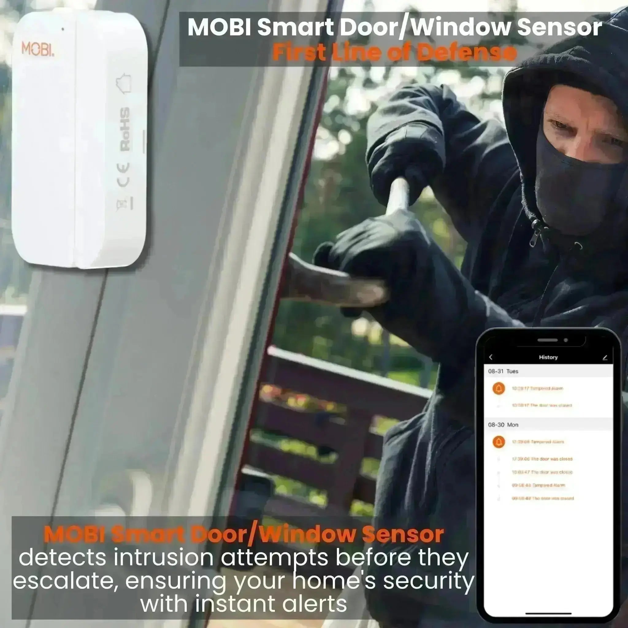 MOBI Smart HomeGuard Security Bundle: 1x Camera, 2 x Door/Window Sensor, and 1 x LED Bulb - Expandable by Adding Additional Monitoring Devices - MOBI USA