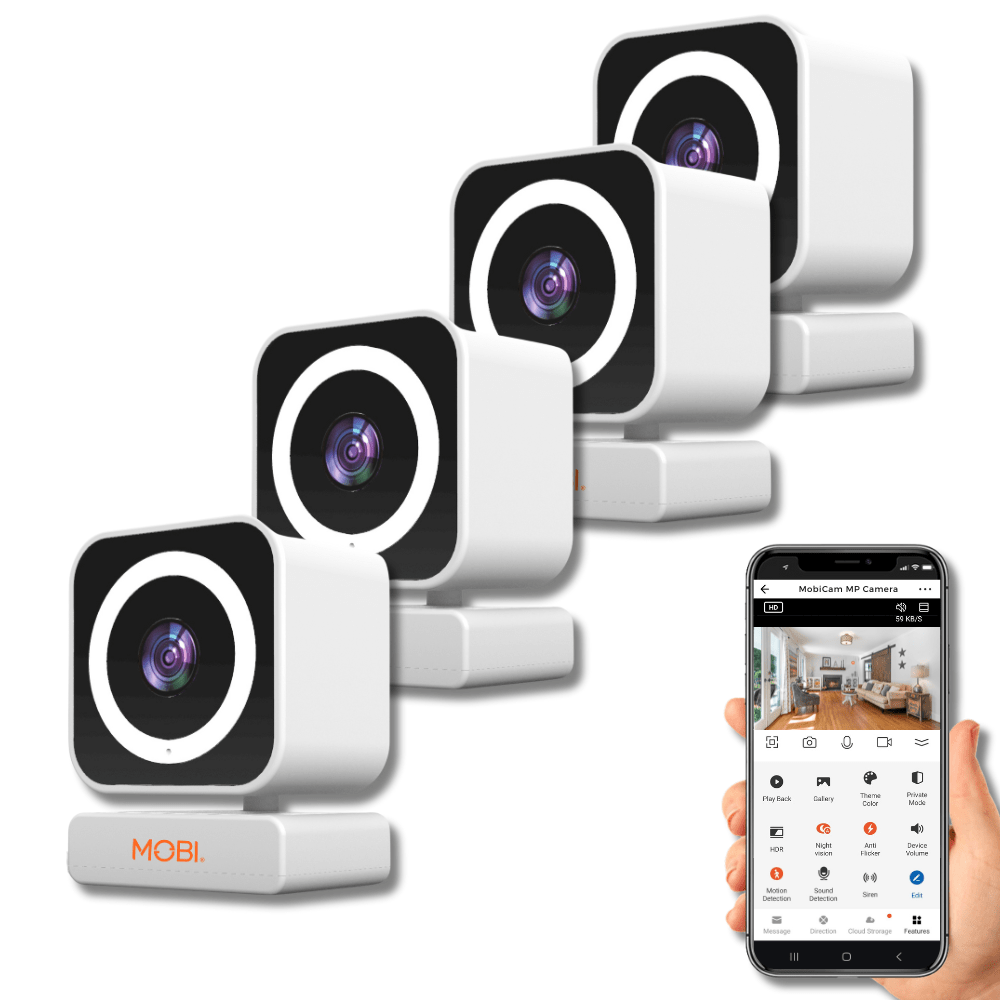 MobiCam MP Smart Home/Office Camera with 3MP Resolution, 2 - Way Audio, Night Vision, 30 - Second Setup, Dual WiFi (2.4GHz & 5GHz), BLE Connectivity – High - Resolution IP Monitoring Camera (Model 2025) - MOBI USA