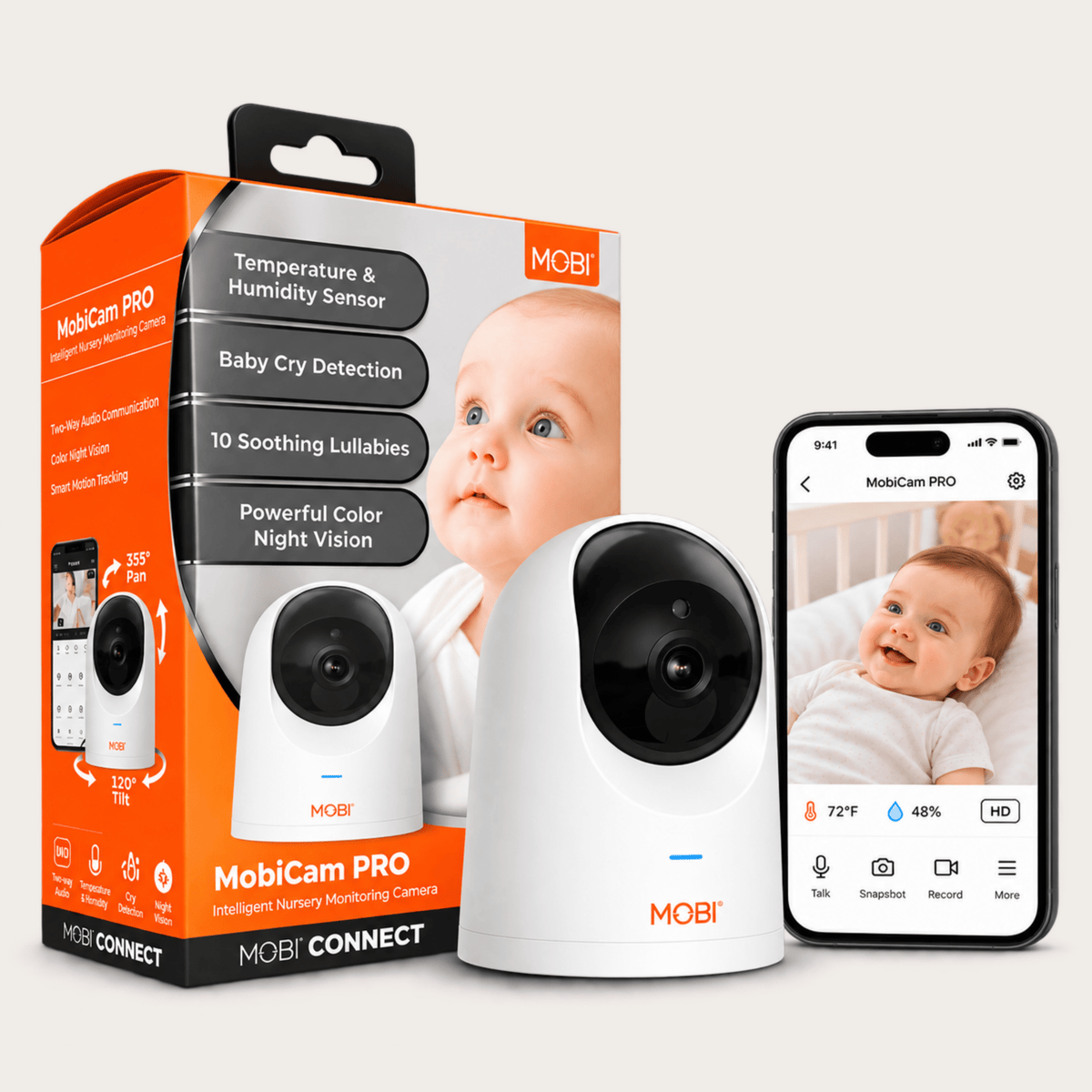 MobiCam Pro Smart Baby Monitor Camera, Full HD Pan & Tilt with Temp & Humidity - MOBI USA