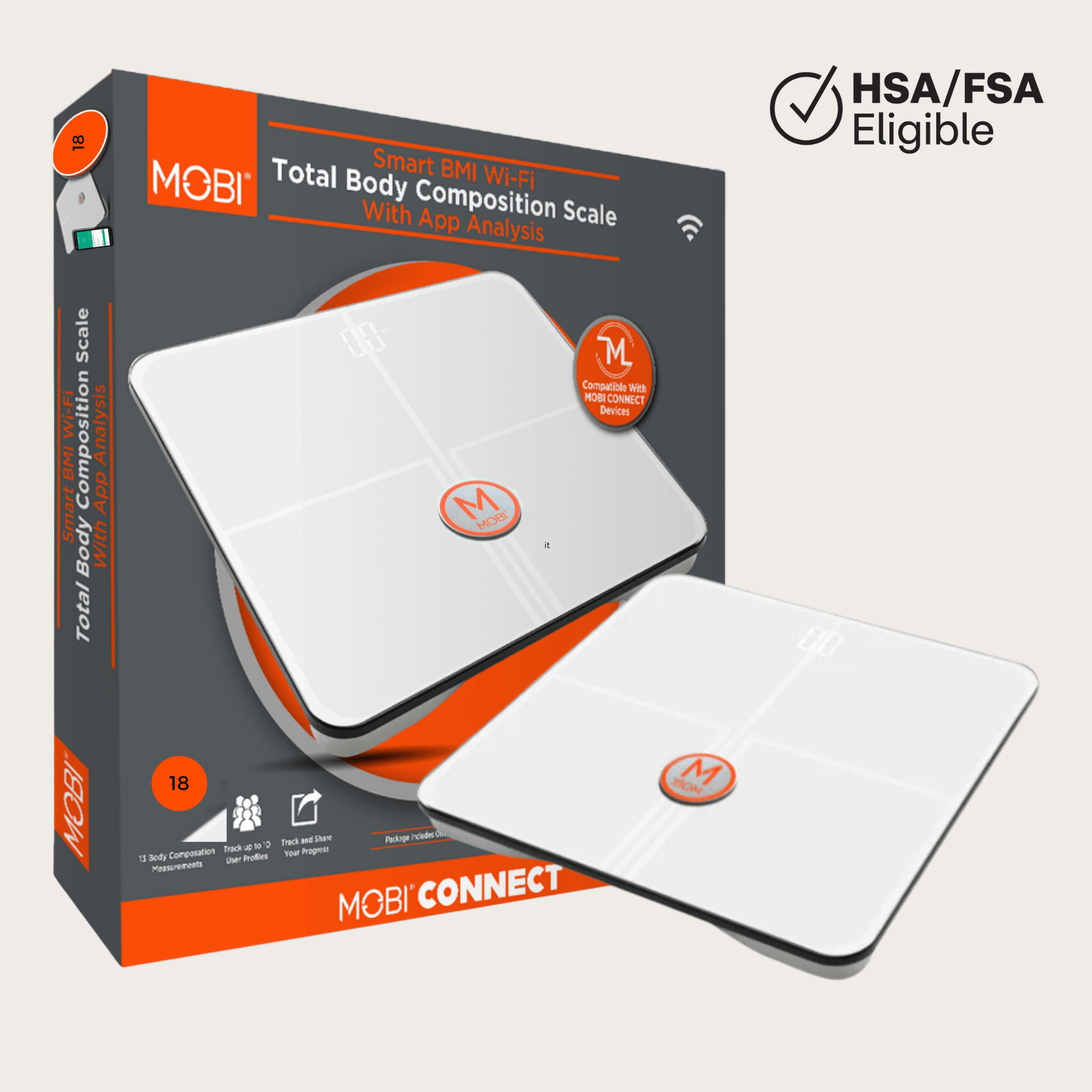 Smart BMI Wi - Fi Total Body Composition Scale with 18 Body Measurements - MOBI USA