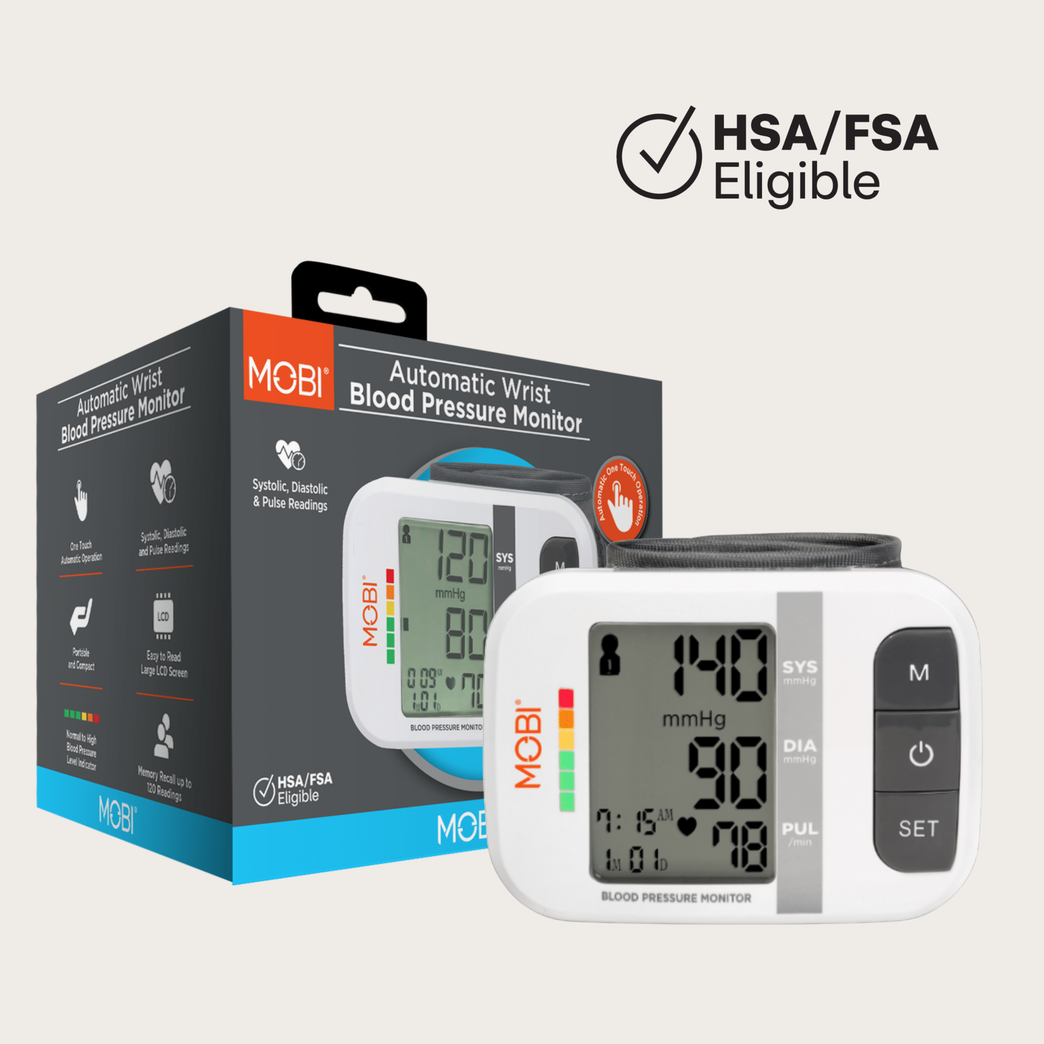 Wrist Blood Pressure Monitor with Large LCD & Auto Memory - MOBI USA