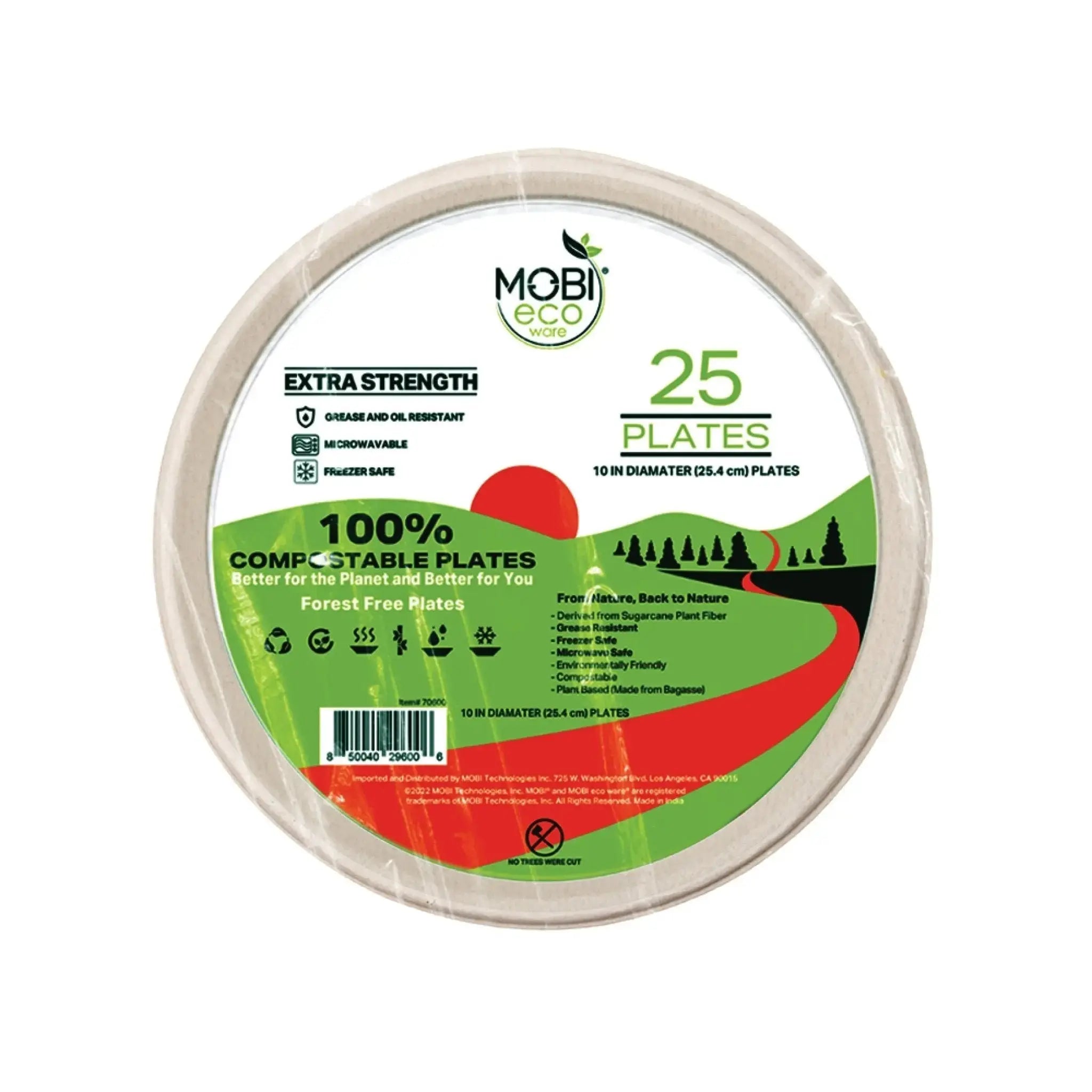 100% Compostable Plates, 10 inch Biodegradable Disposable Paper Plates Bulk for Birthday, Outdoor, Party, Camping, BBQ Eco Friendly 10" Plates by MOBI Ecoware, 25-pack - MOBI USA