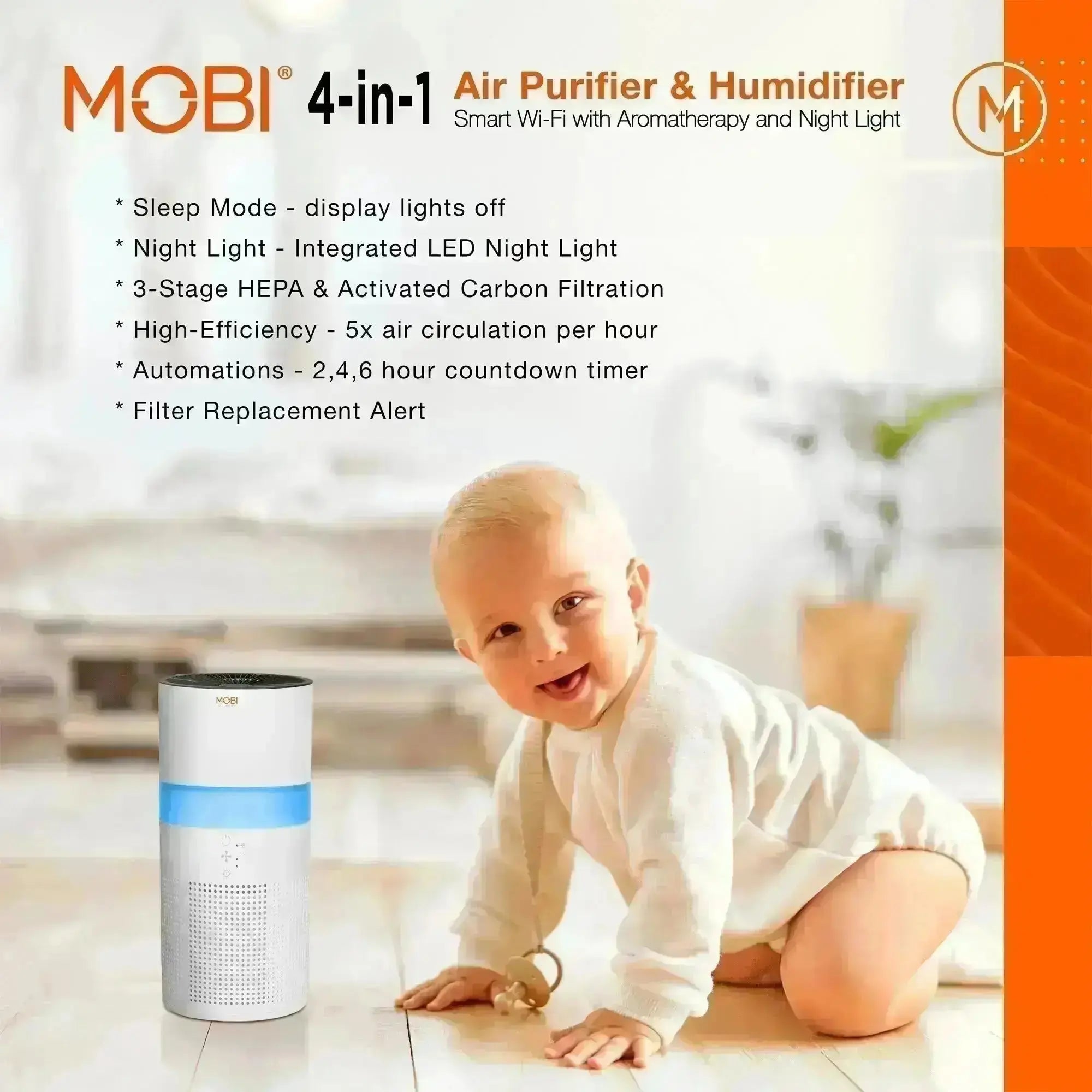 Air Care Smart 4 in 1 Air Purifier, Humidifier with Aromatherapy & Nightlight - MOBI USA