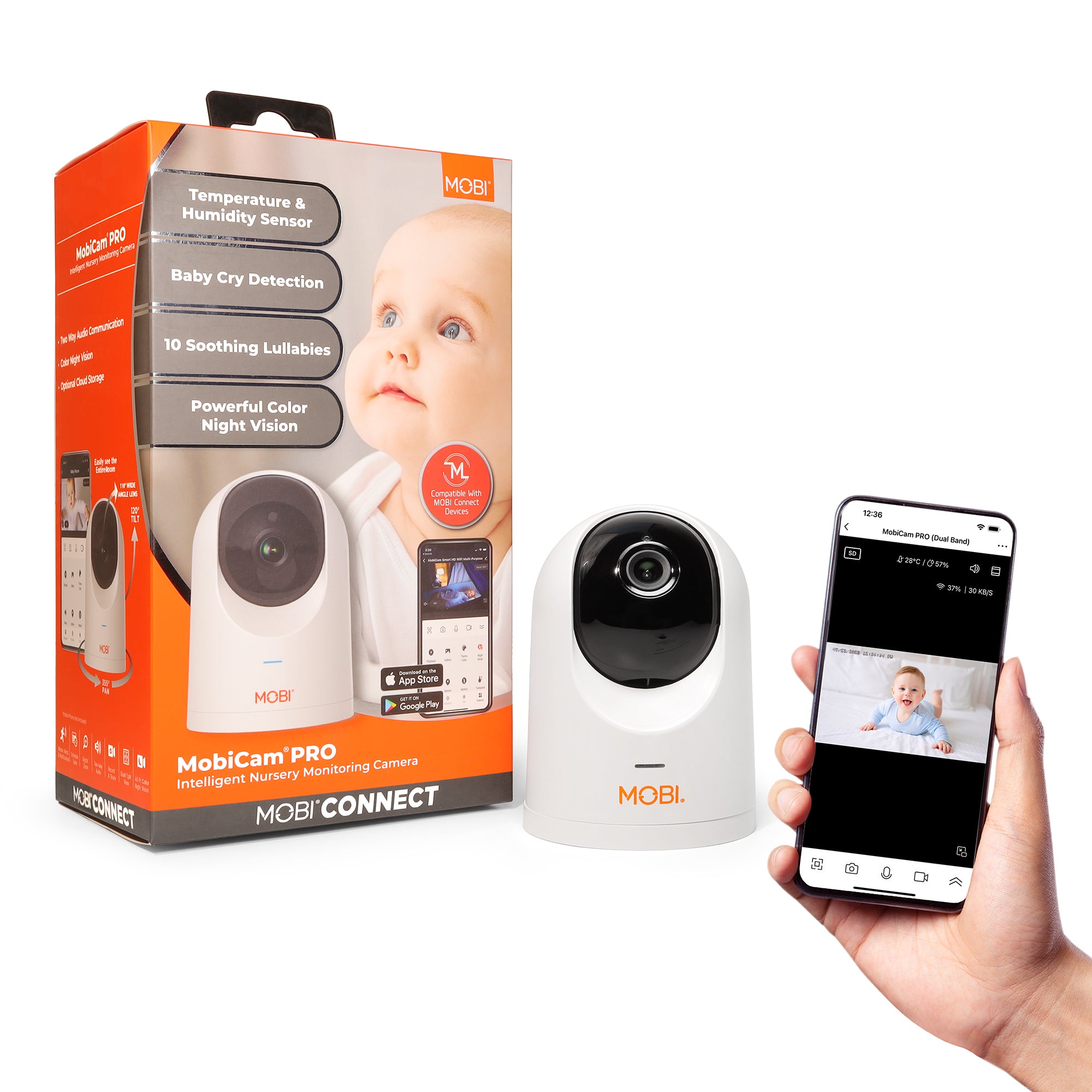 MobiCam PRO Intelligent Home Monitoring Camera: Full HD, Pan & Tilt, Color Night Vision, Motion Tracking, Temp & Humidity Readings. Supports Cloud & SD Storage, Smart App Compatible (1-Pack) MOBI USA