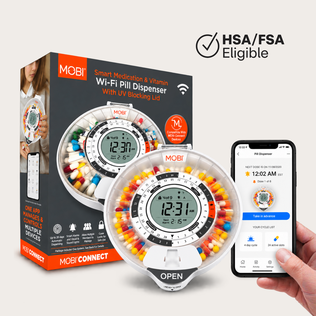 MOBI Smart Wi-Fi Pill/Medication Dispenser With 28 Day Capacity
