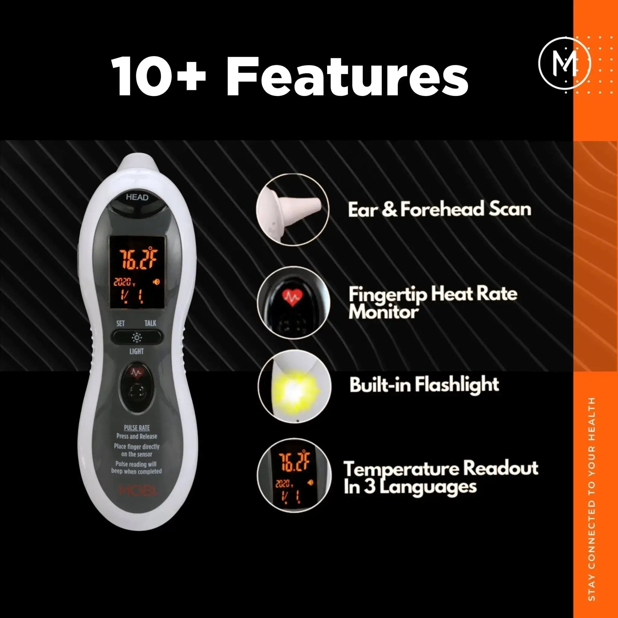 DualScan Ultra Pulse Talking Ear & Forehead Thermometer with 10+ Features - MOBI USA