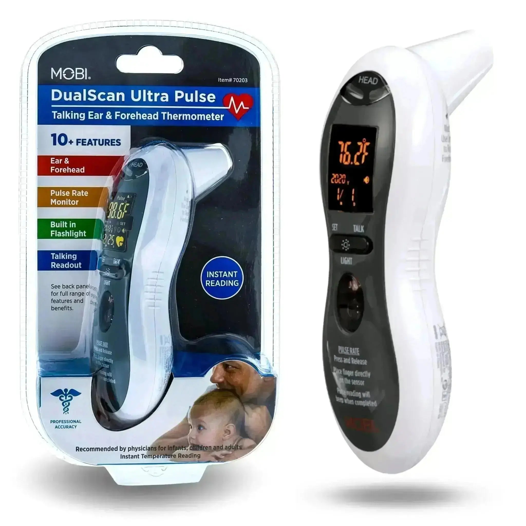 DualScan Ultra Pulse Talking Ear & Forehead Thermometer with 10+ Features