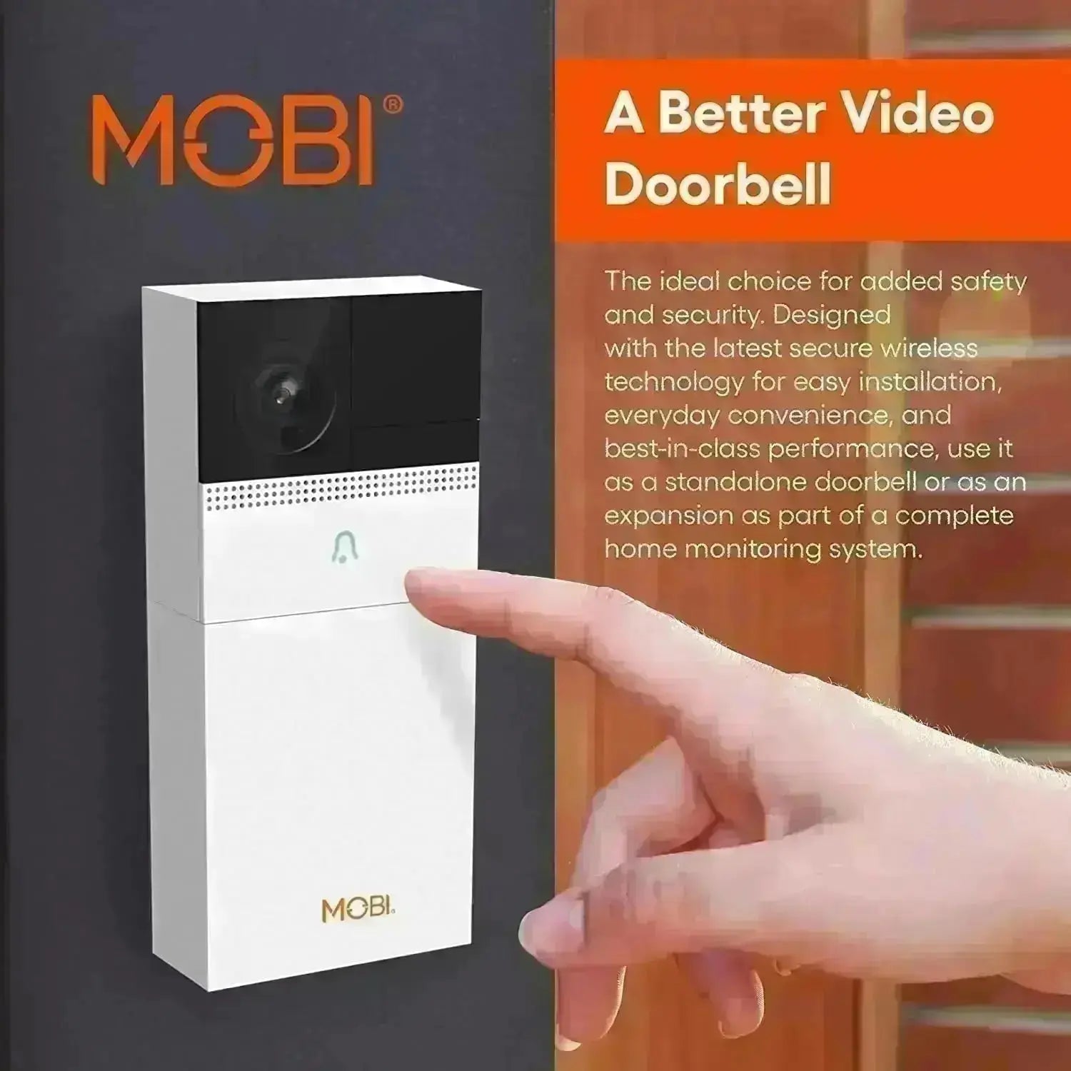 MOBI Smart Wireless Security Video Doorbell -  Clear HD Quality, Instant Motion Alerts, Two Way Audio, Long Lasting Battery, Smart App Control, Alexa & Google Assistant Compatible – Watch Record & Share