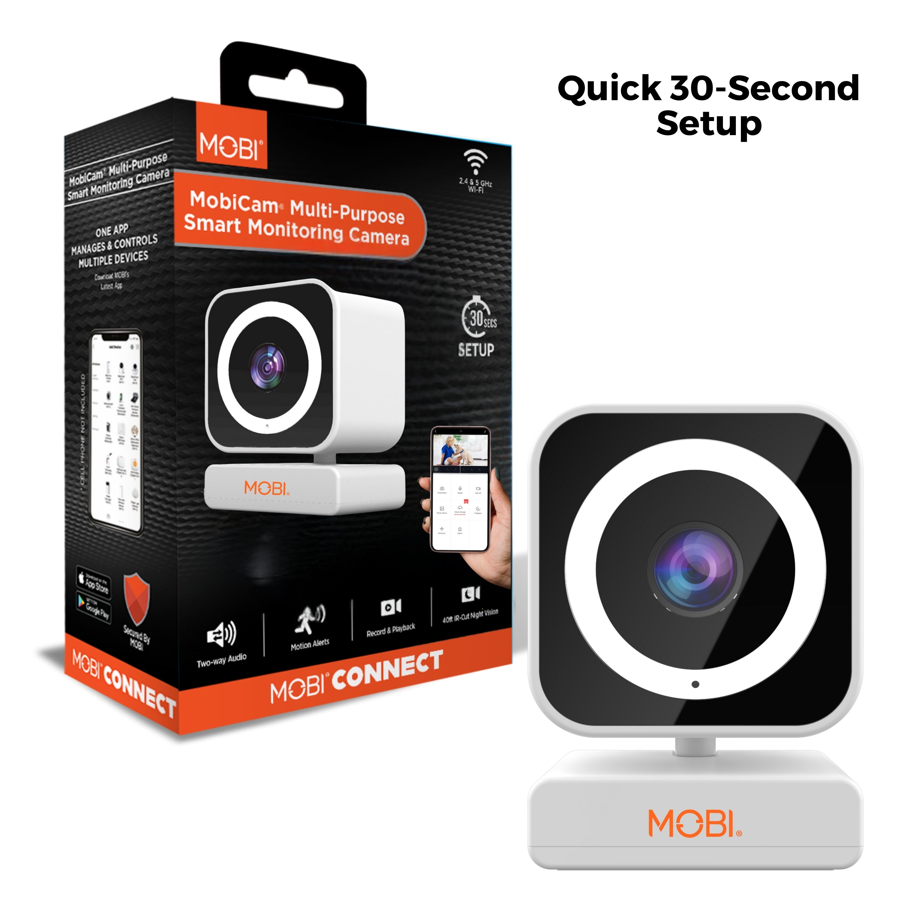 MobiCam MP Smart 3MP Camera with 2-Way Audio, Quick 30-Second Setup, Dual-Band Wi-Fi network (2.4 & 5.0 GHz), and BLE Connectivity