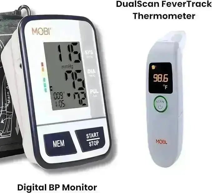 Blood Pressure Monitor and DualScan FeverTrack Thermometer Bundle - MOBI USA