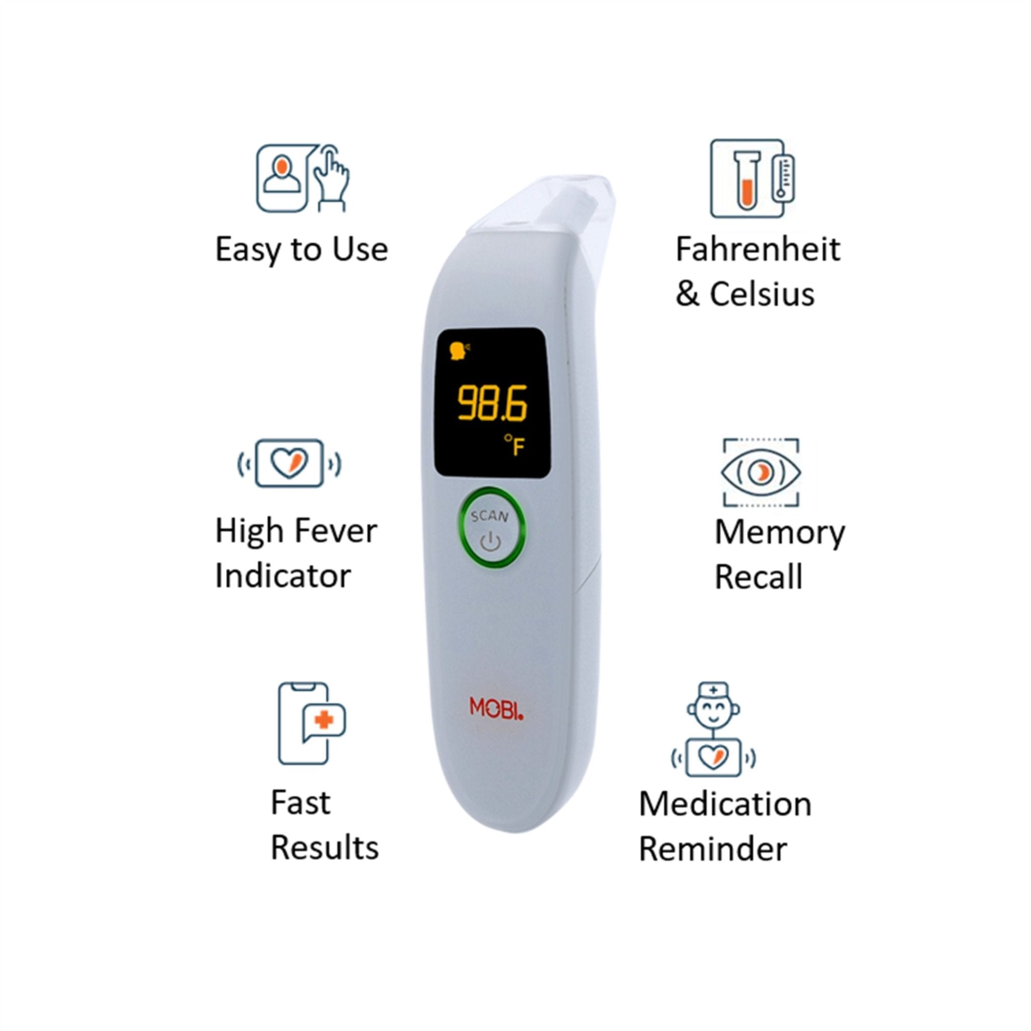 DualScan Health Check Ear & Forehead Thermometer with Medication Reminder Alarm - MOBI USA