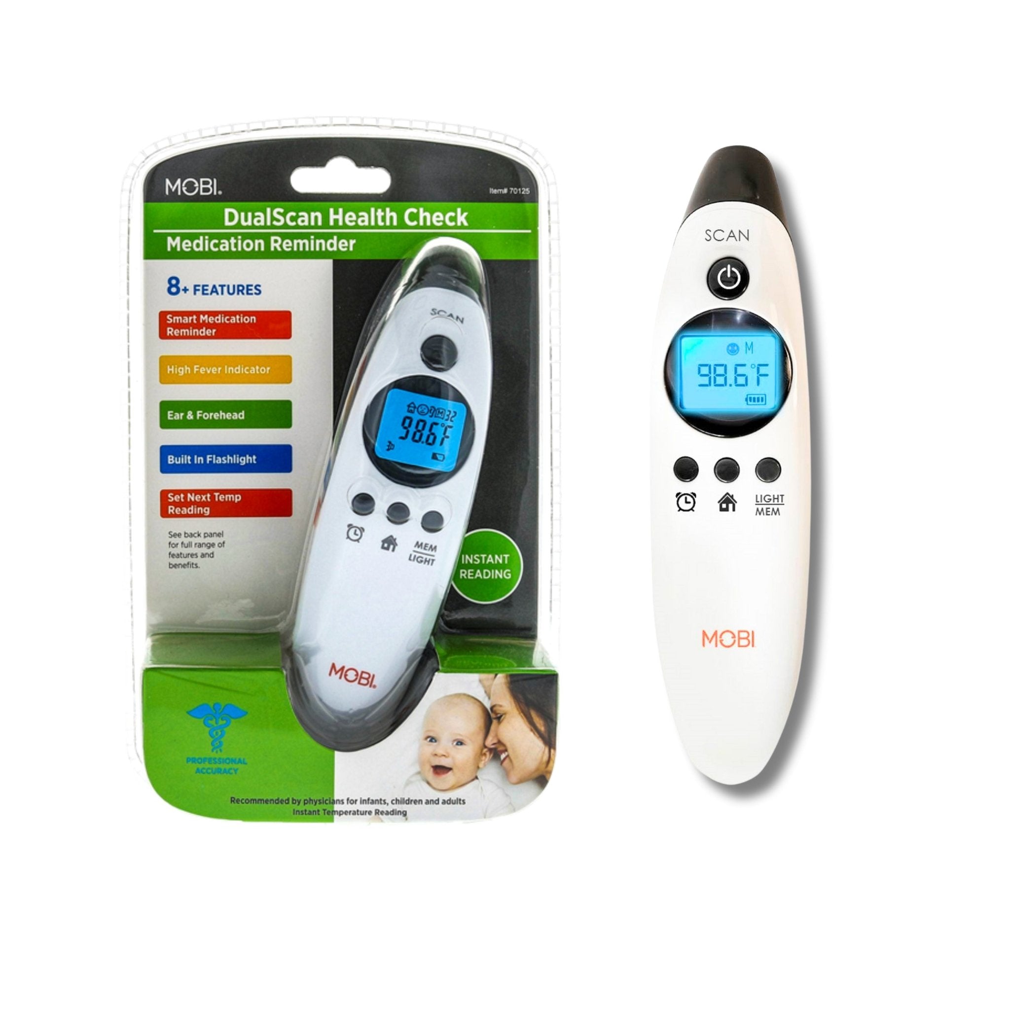 DualScan Health Check Ear & Forehead Thermometer with Medication Reminder Alarm - MOBI USA