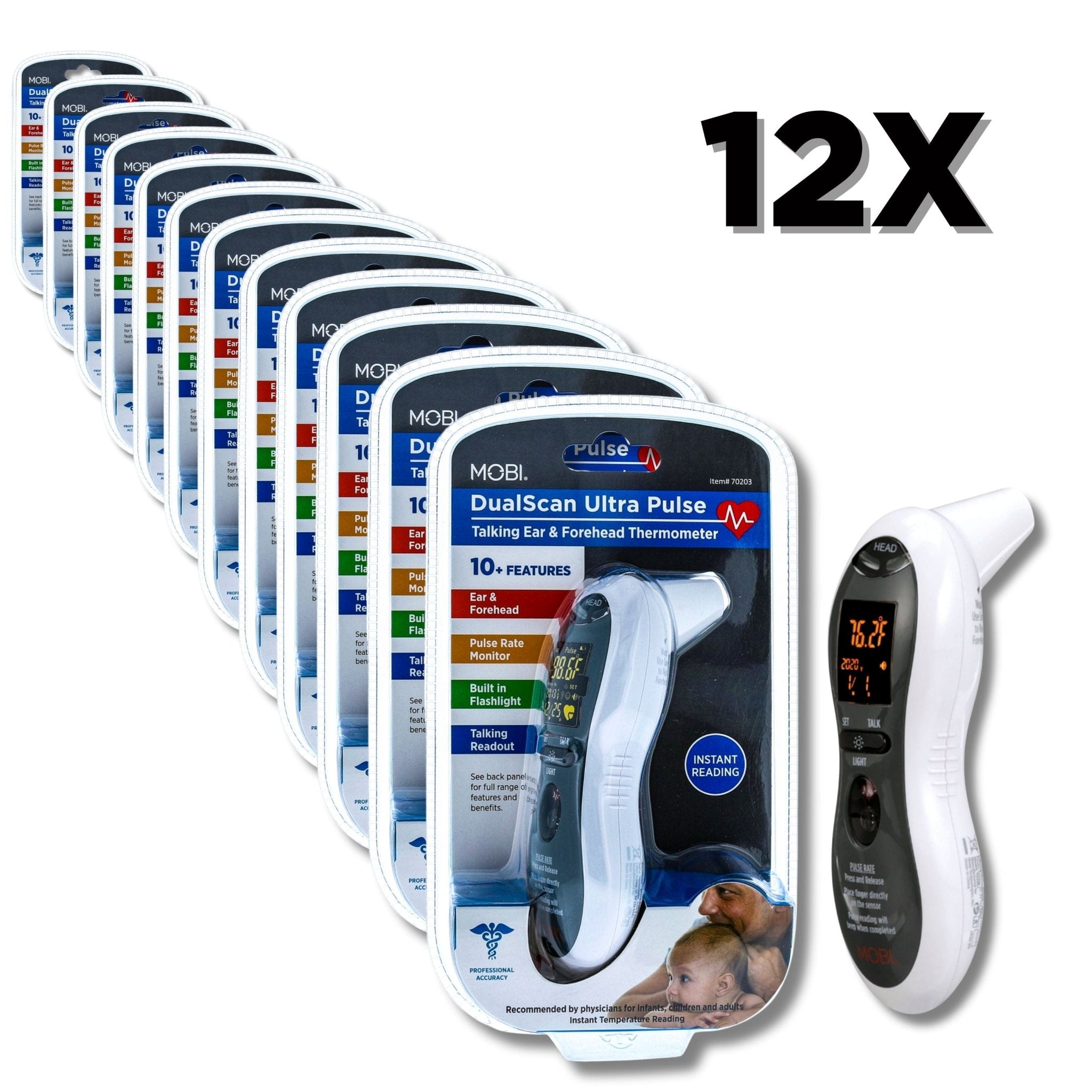 Master Case of 12 DualScan Ultra Pulse Talking Ear & Forehead Thermometers - MOBI USA