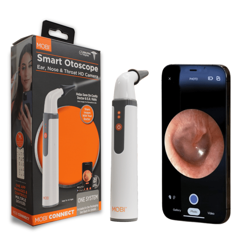 MOBI CONNECT Wi - Fi Otoscope for Ears, Nose & Throat - 1080P HD Lens, Multi - Axis Gyroscope, 6 LED Lights, 90+ Min Use, 3 Ear Speculum - MOBI USA