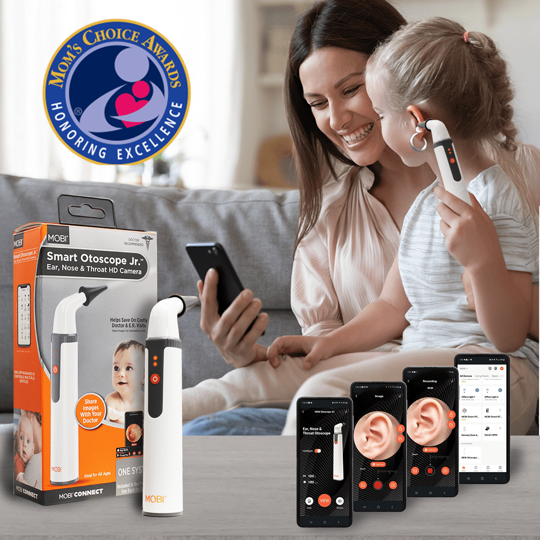 MOBI Ear, Nose & Throat Smart Otoscope Jr. HD Camera - 1080P HD Lens, Multi - Axis Gyroscope, 6 LED Lights, 90+ Min Use, - MOBI USA