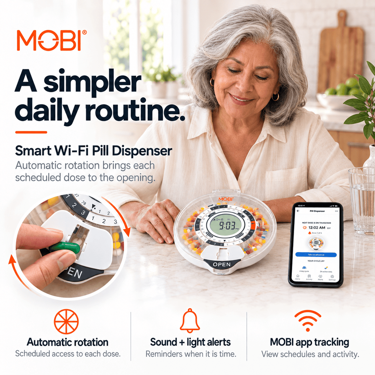 MOBI Smart Dual Band Wi-Fi Pill/Medication Dispenser With 28 Day Capacity - MOBI USA