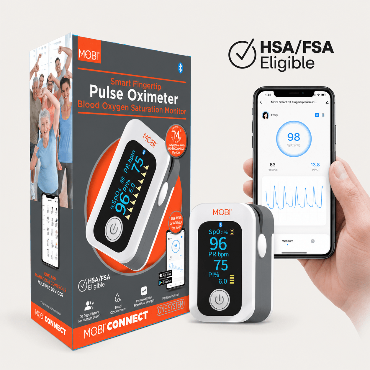 MOBI Smart Fingertip Bluetooth Pulse Oximeter with OLED - MOBI USA