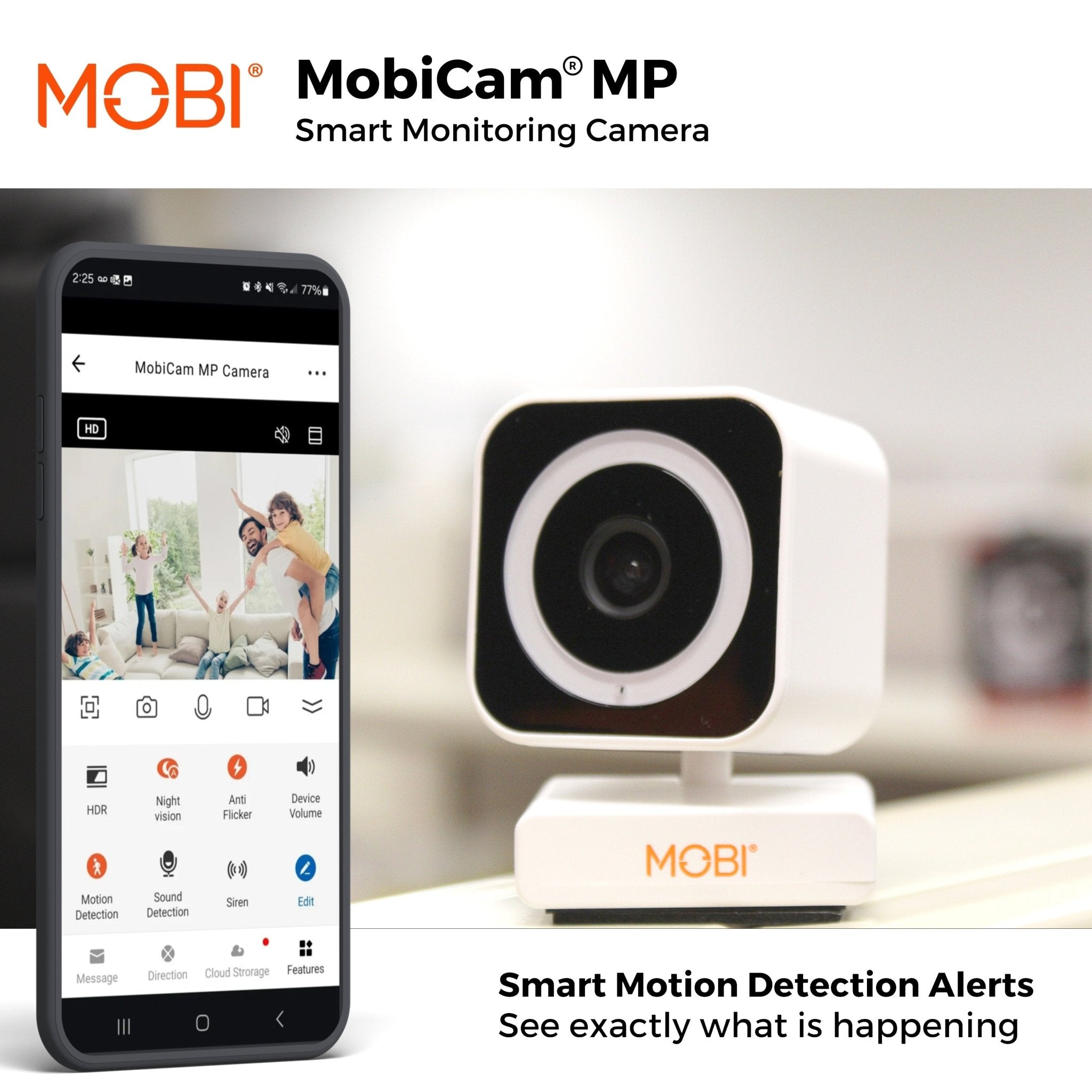 MobiCam MP Smart 3MP Camera with 2 - Way Audio, Quick 30 - Second Setup, Dual - Band Wi - Fi network (2.4 & 5.0 GHz), and BLE Connectivity - MOBI USA