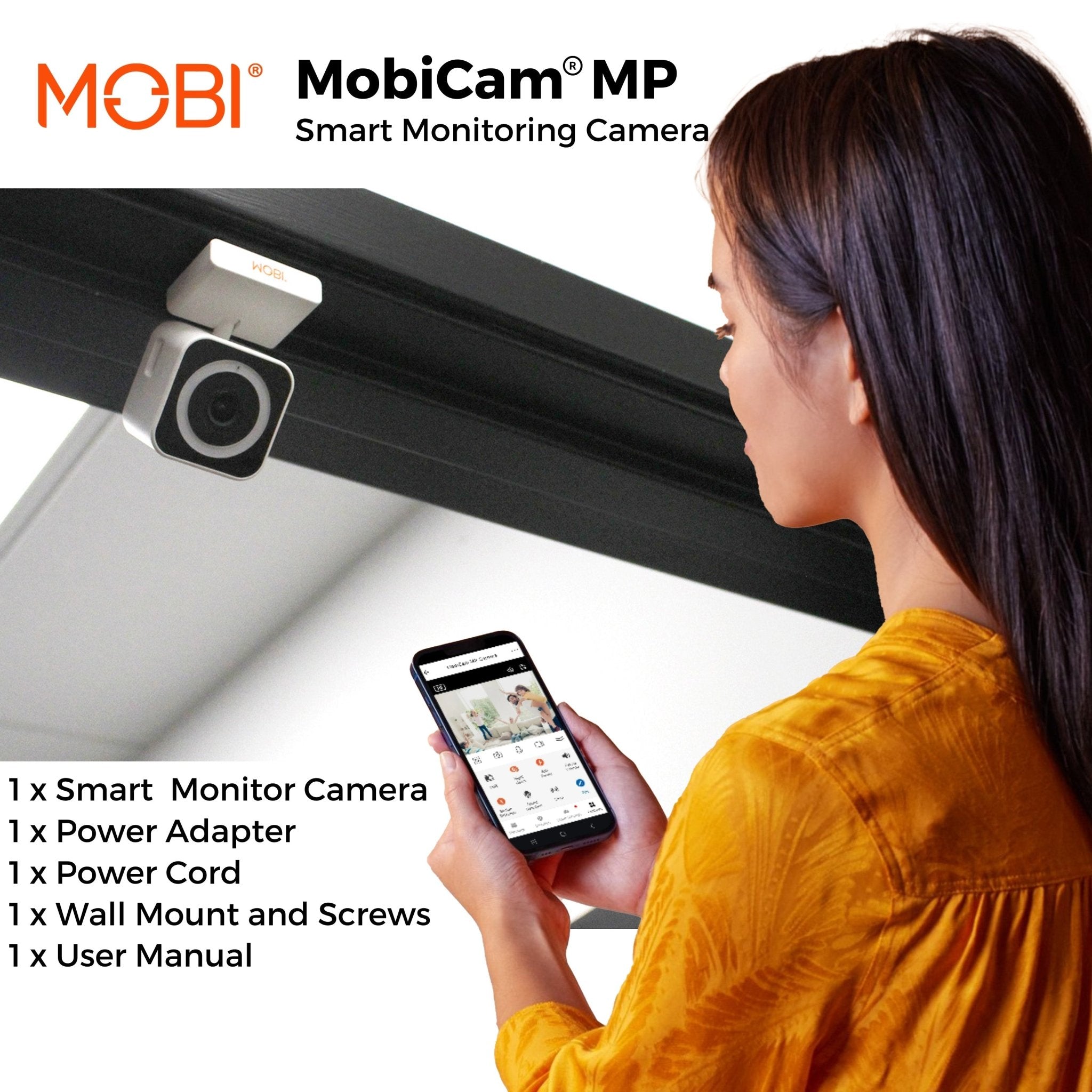 MobiCam MP Smart 3MP Camera with 2 - Way Audio, Quick 30 - Second Setup, Dual - Band Wi - Fi network (2.4 & 5.0 GHz), and BLE Connectivity - MOBI USA