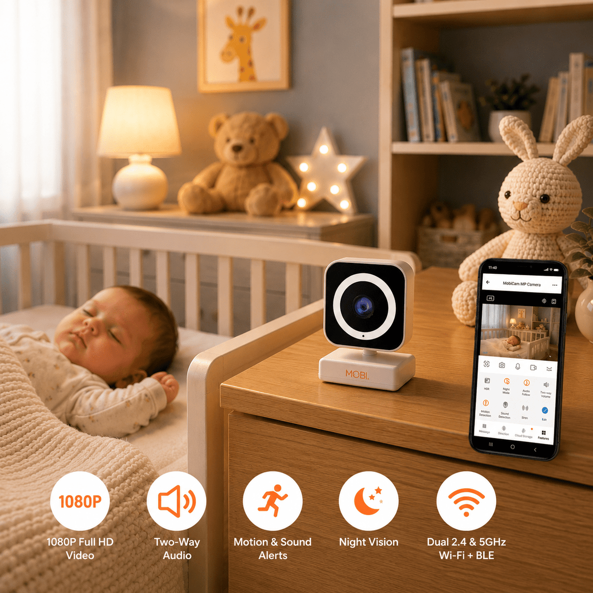 MobiCam MP Smart Baby & Home Monitor – 3MP 1080p, Dual Band Wi‑Fi - MOBI USA