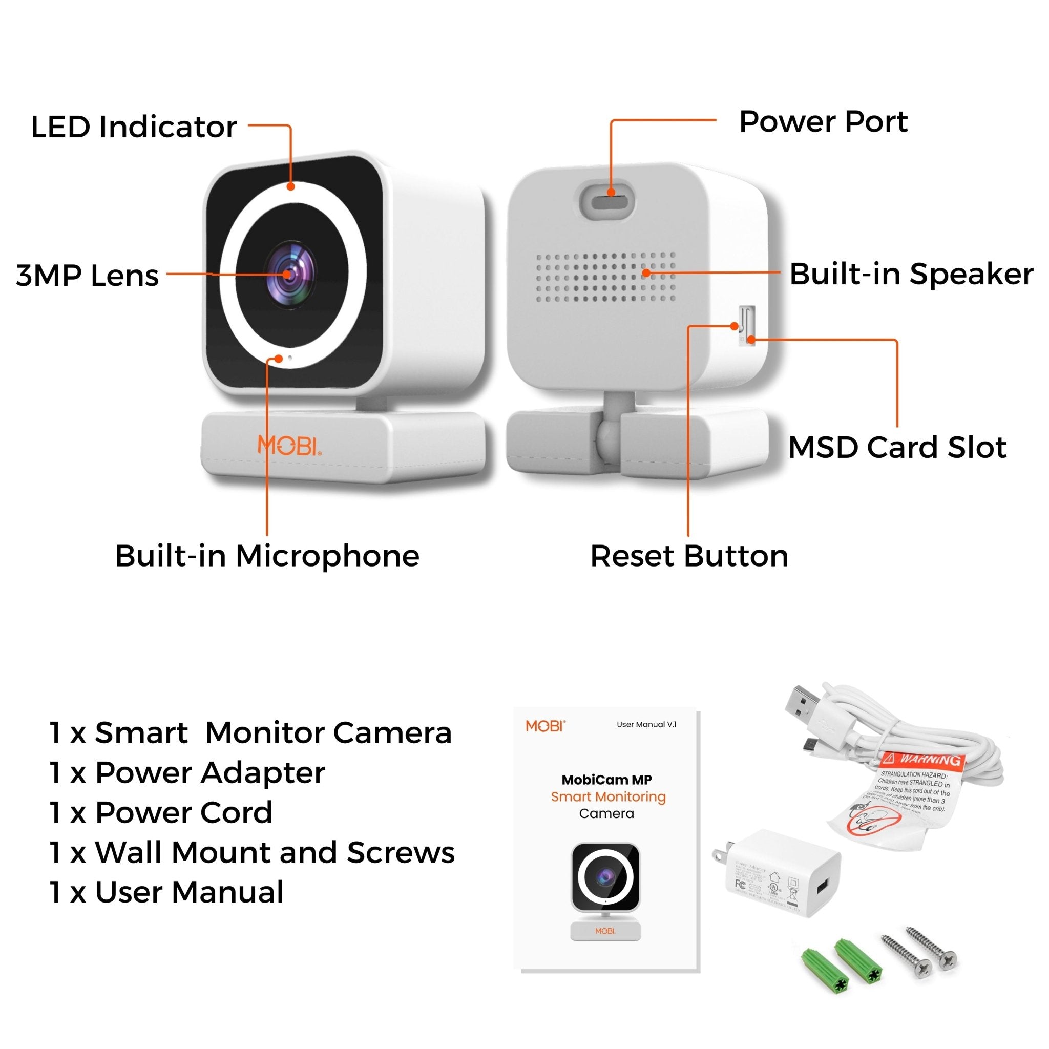 MobiCam MP Smart Nursery, Elderly, PET & Home Monitoring Camera with Dual band and BLE Connectivity - MOBI USA