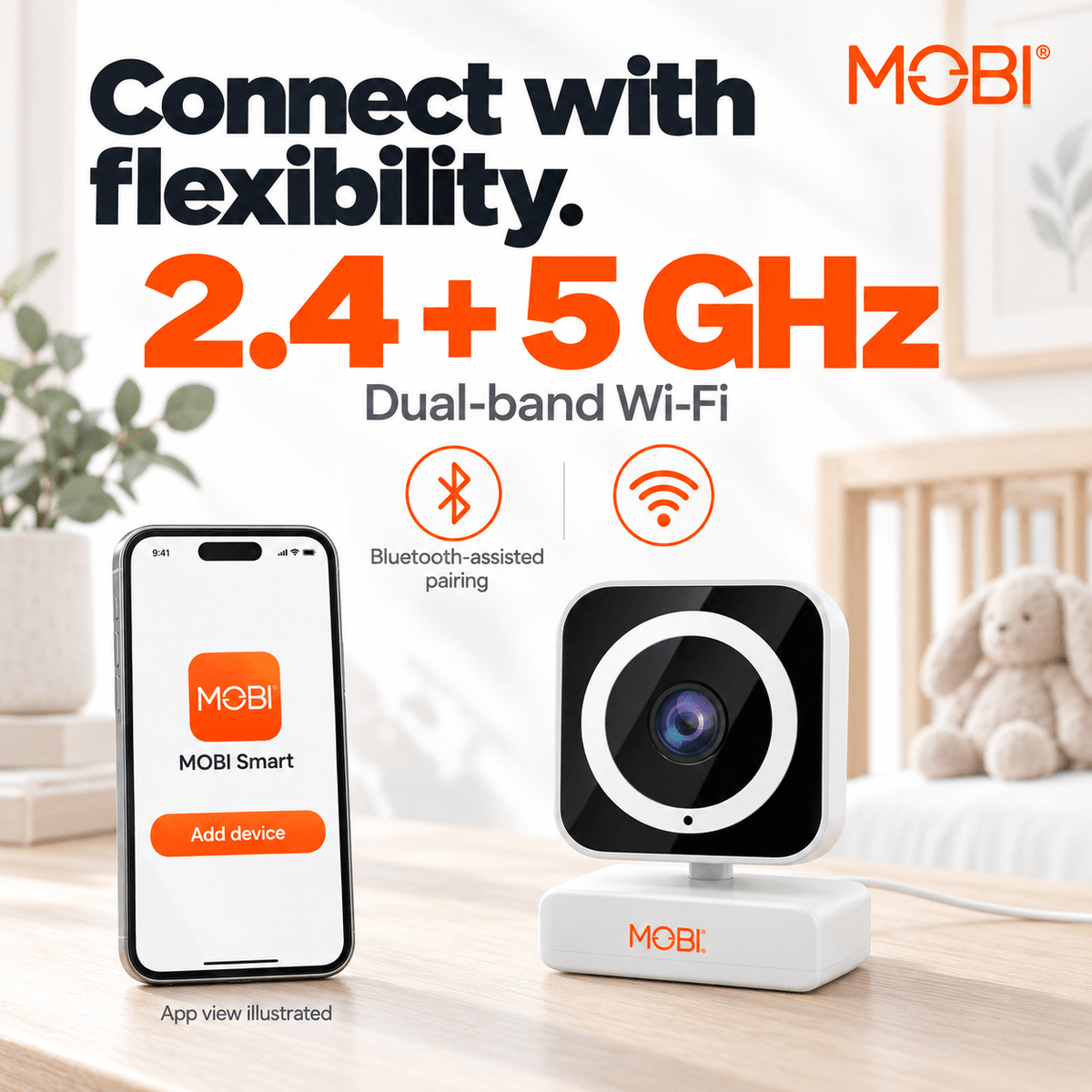 MobiCam MP Smart Nursery & Home Camera – 3MP 1080p, Dual Band Wi‑Fi, Night Vision - MOBI USA