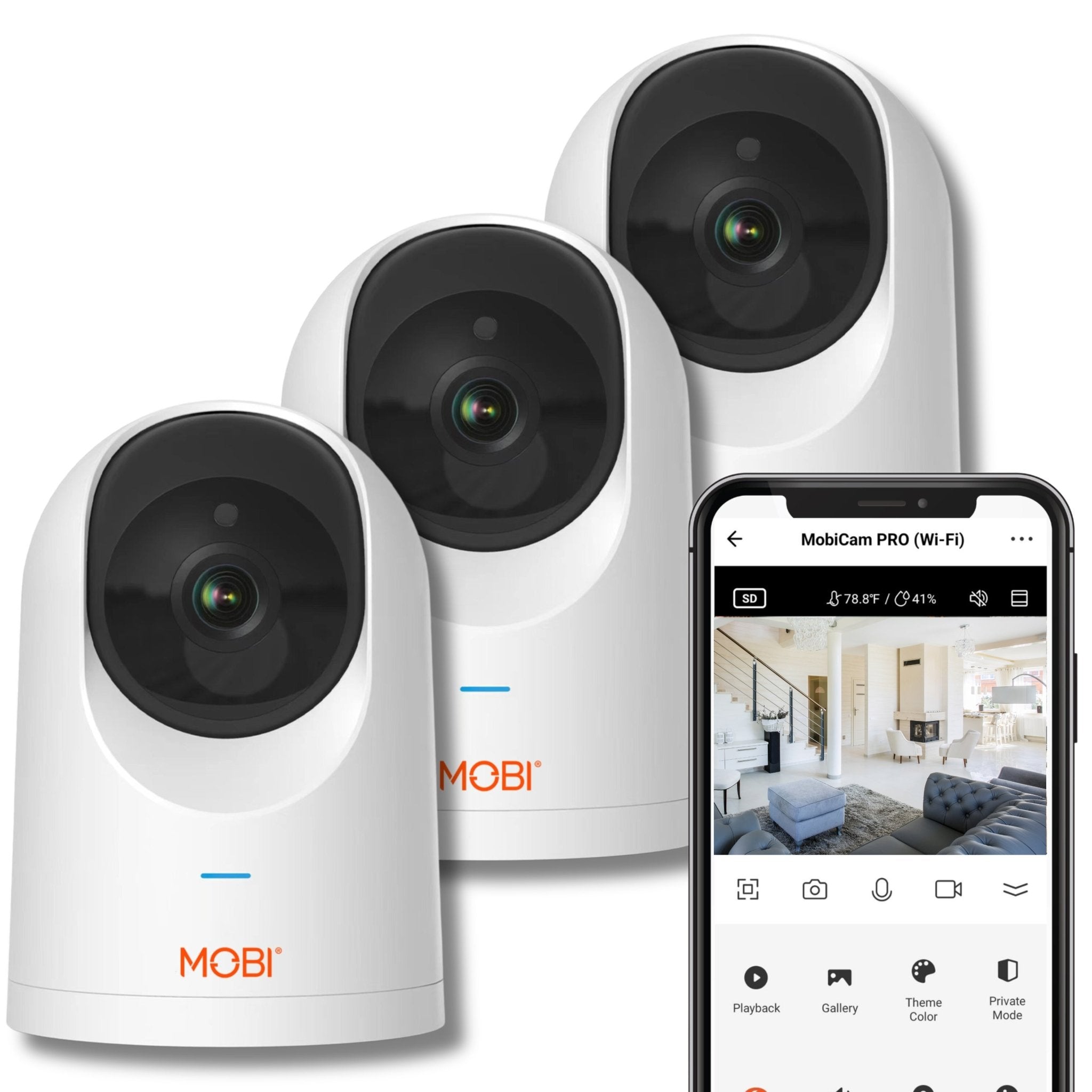 MobiCam PRO Intelligent Home Monitoring Camera: Full HD, Pan & Tilt, Color Night Vision, Motion Tracking, Temp & Humidity Readings. Supports Cloud & SD Storage, Smart App Compatible - MOBI USA