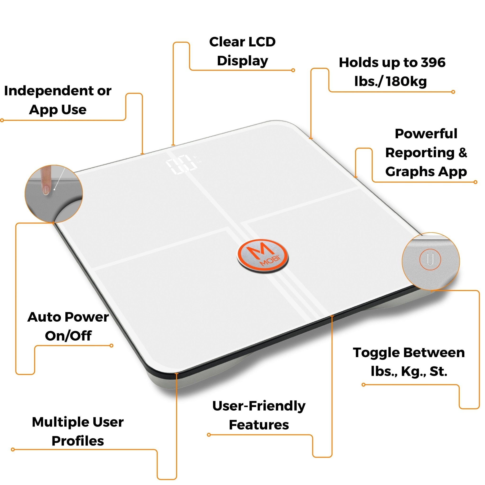 Smart BMI Wi - Fi Total Body Composition Scale with 18 Body Measurements - MOBI USA