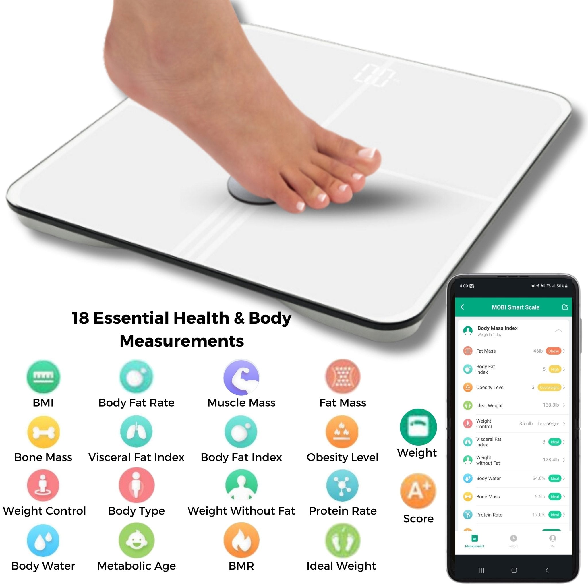 Smart BMI Wi - Fi Total Body Composition Scale with 18 Body Measurements - MOBI USA