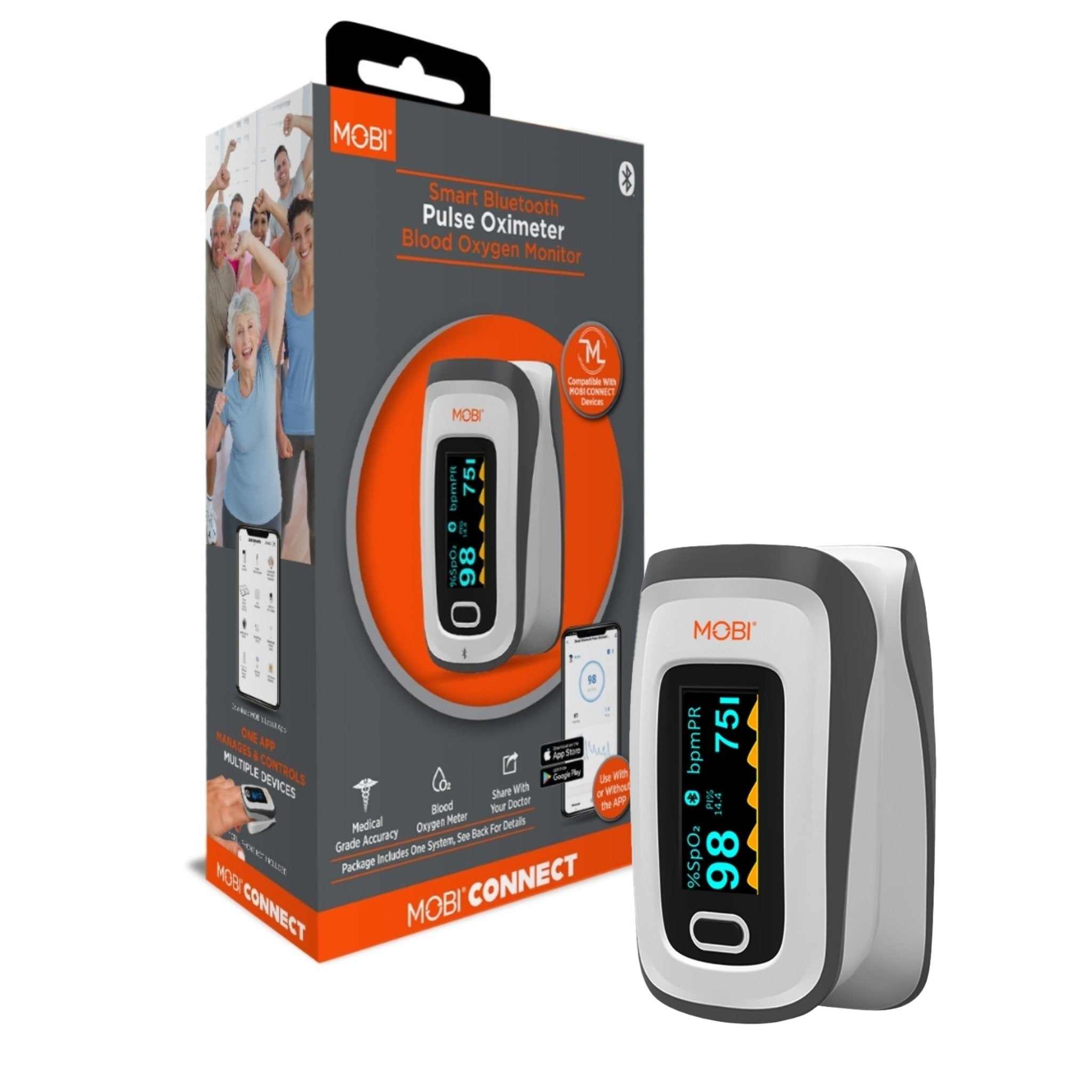 Smart Fingertip Bluetooth Pulse Oximeter With Pulse Rate Readings - MOBI USA