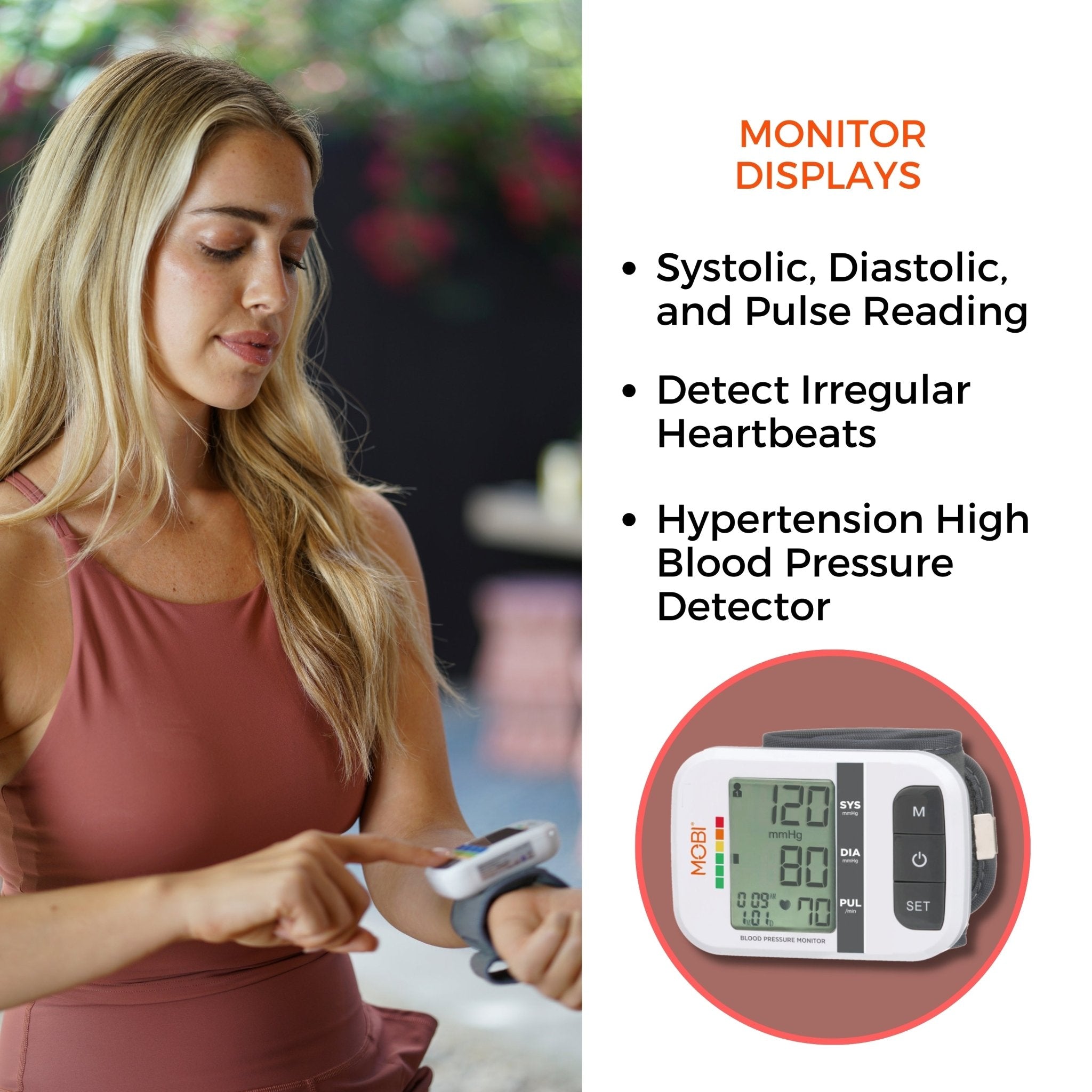 Wrist Blood Pressure Monitor Bp Monitor Large LCD Display Blood Pressure Machine Adjustable Wrist Cuff 5.4 - 7.7 - Inch Automatic 120x2 Sets Memory Irregular Heartbeat Detector for Home Use - MOBI USA