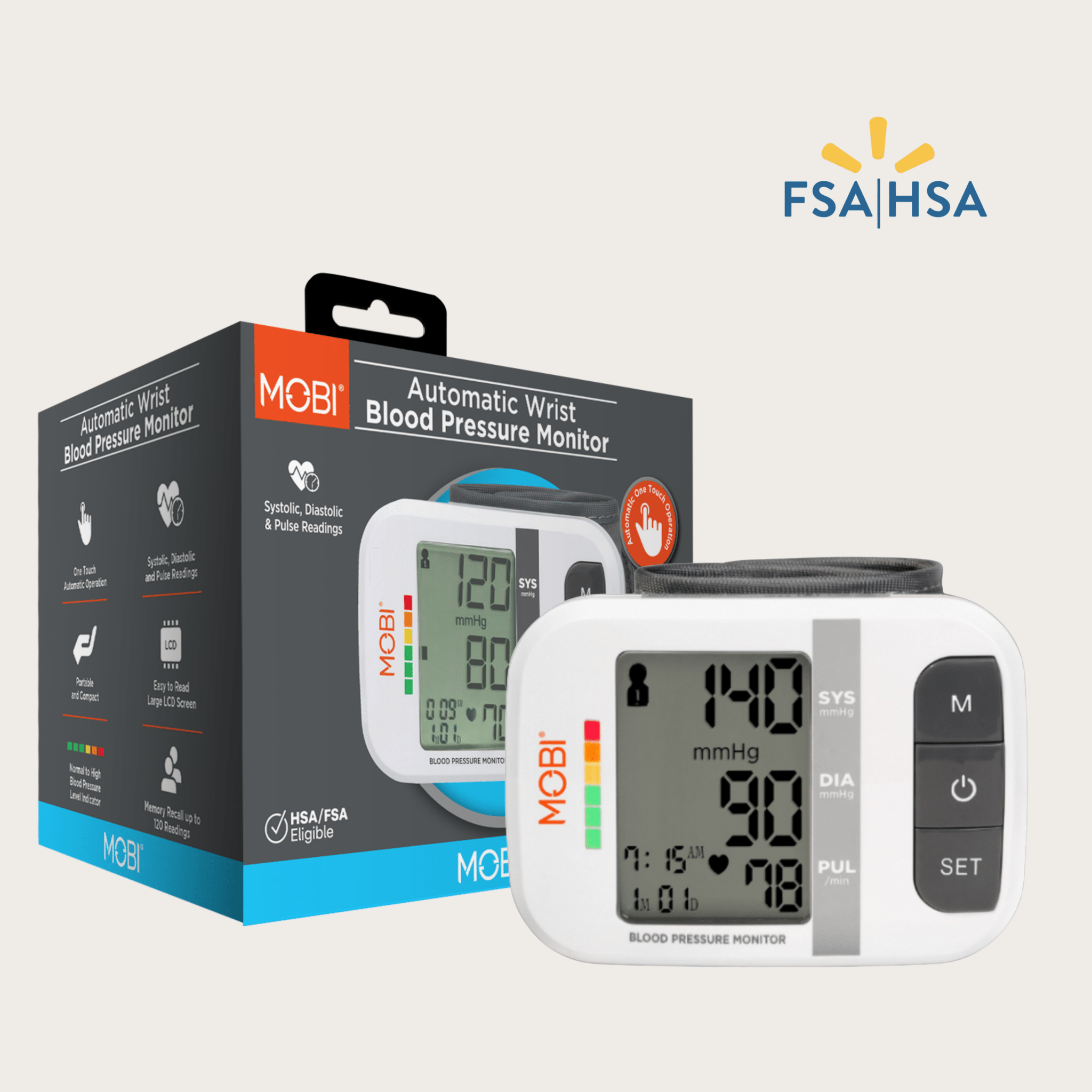 Wrist Blood Pressure Monitor with Large LCD & Auto Memory - MOBI USA